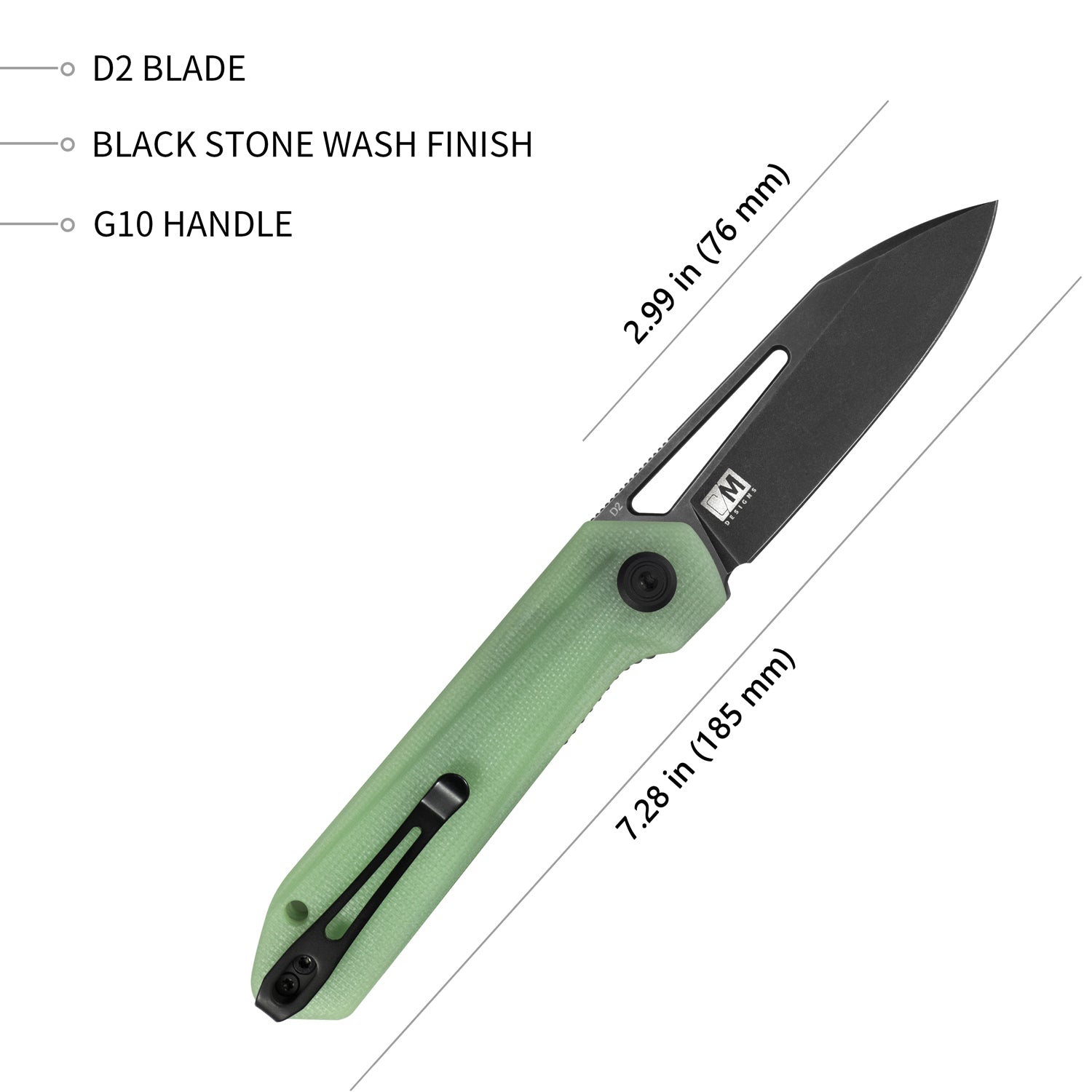 Kubey Royal Nest Liner Lock EDC Taschenmesser Front Flipper Jade G10 Griff 2,99" Dark Stonewashed D2 KU321C