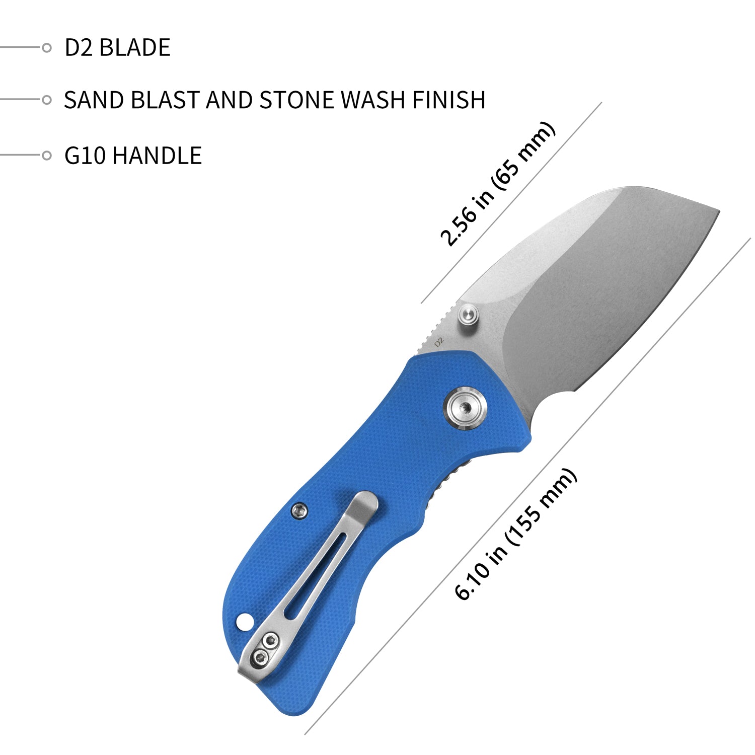 Kubey Karaji Liner Lock Dual Thumb Studs Offenes Klapptaschenmesser Blauer G10-Griff 2,56" Perlengestrahlt D2 KU180C