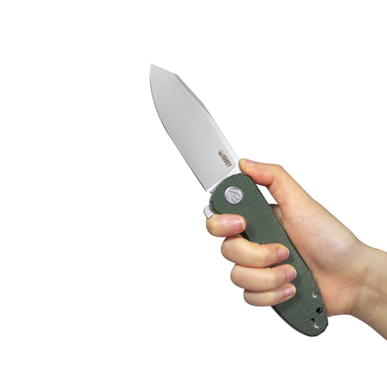 Kubey Master Chief Outdoor Folding Pocket Knife Green Micarta Handle 3.43" Beadblast AUS-10 KU358I