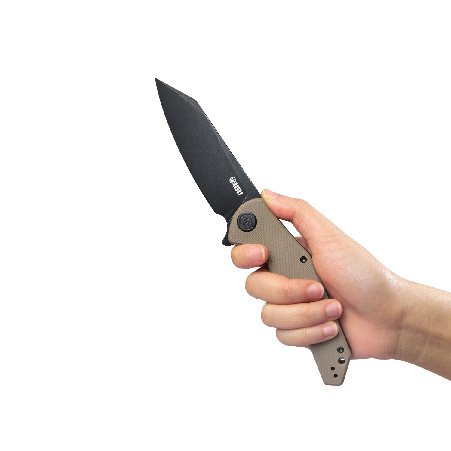 Kubey Flash Liner Lock Flipper Folding Knife Tan G10 Handle 3.82" Blackwashed AUS-10 KU158J