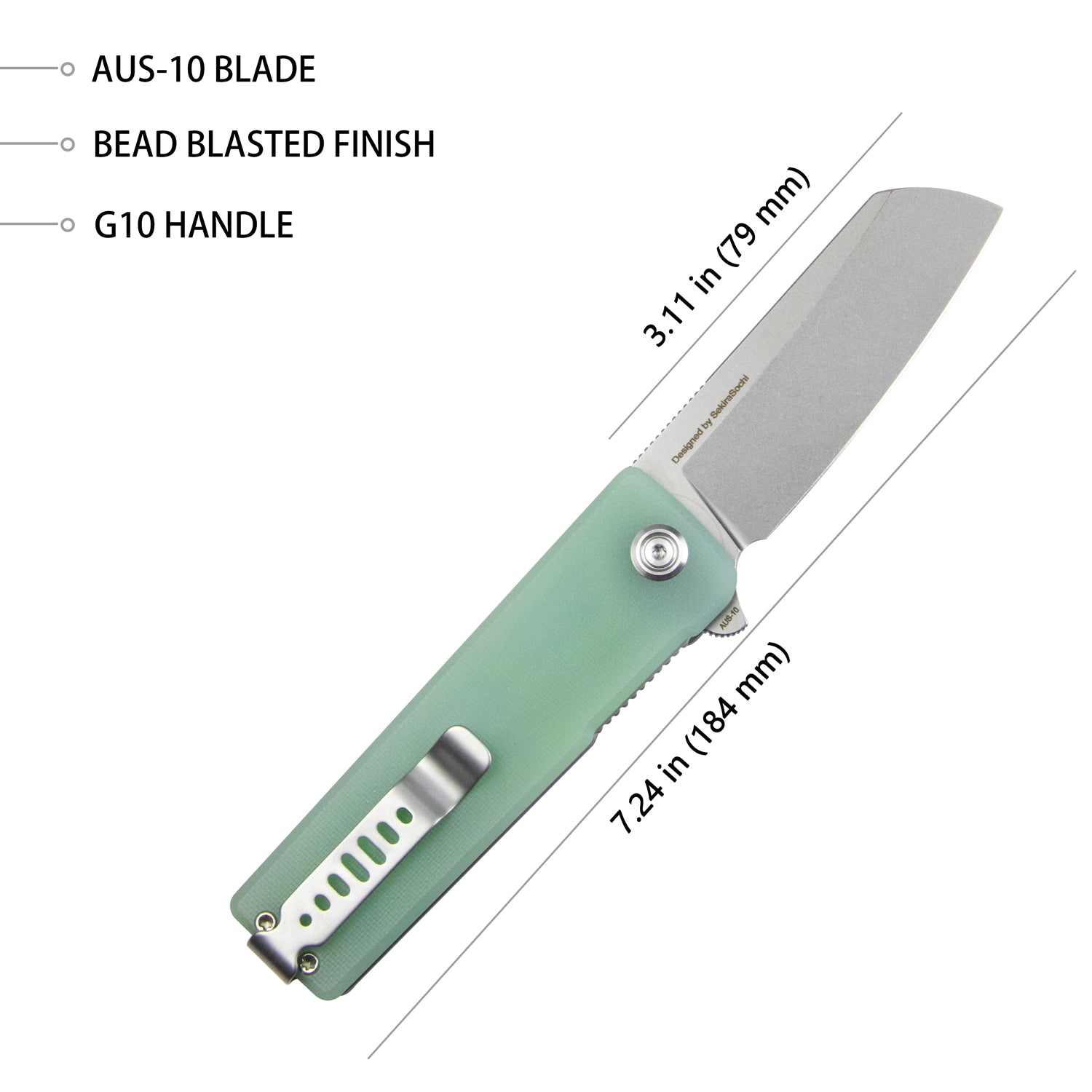 Kubey Sailor Liner Lock Flipper Outdoor Pocket Knife Jade G10 Handle 3.11" Beadblasted AUS-10 Blade KU317E