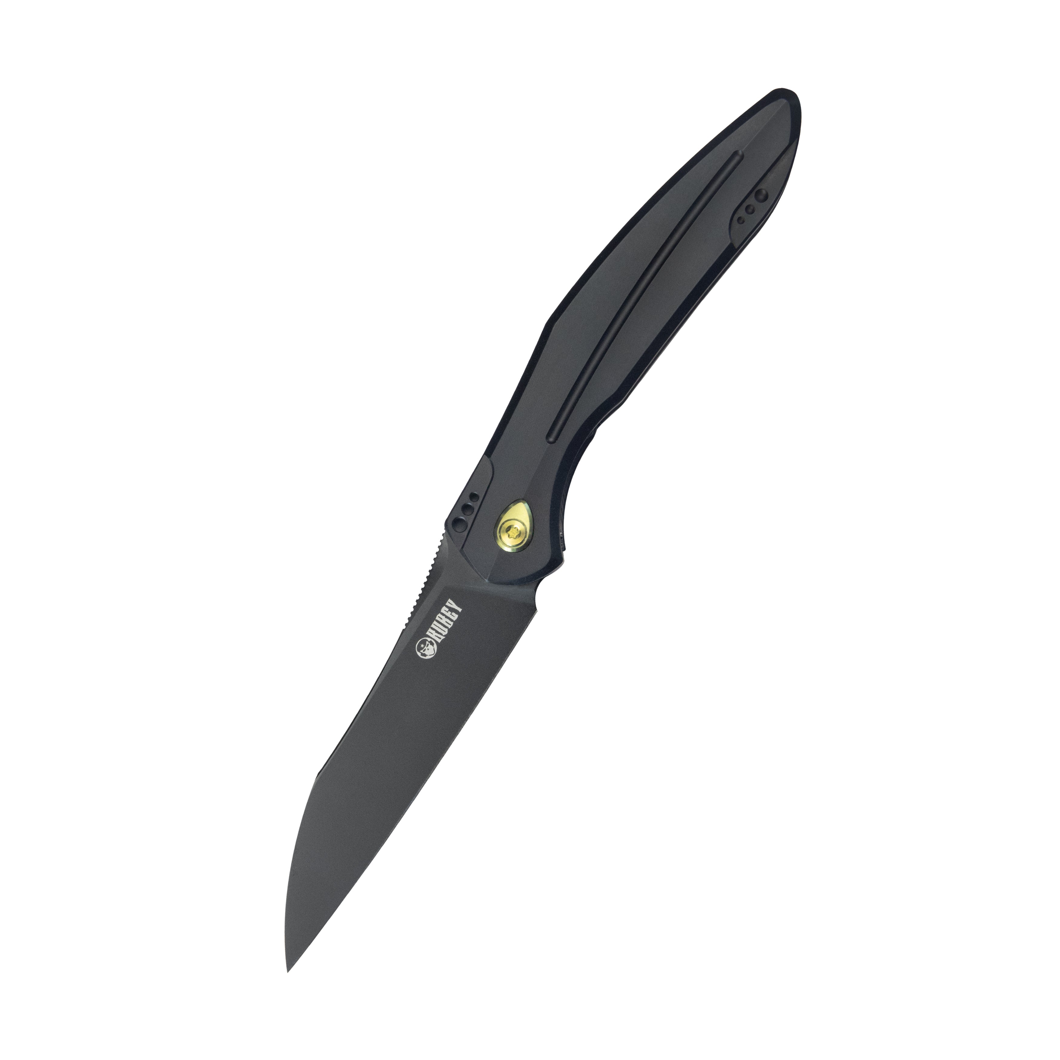 Kubey Barracuda Liner Lock Front Flipper Folding Knife Titanium Handle (3.38" Black coated M390 ) KB299B