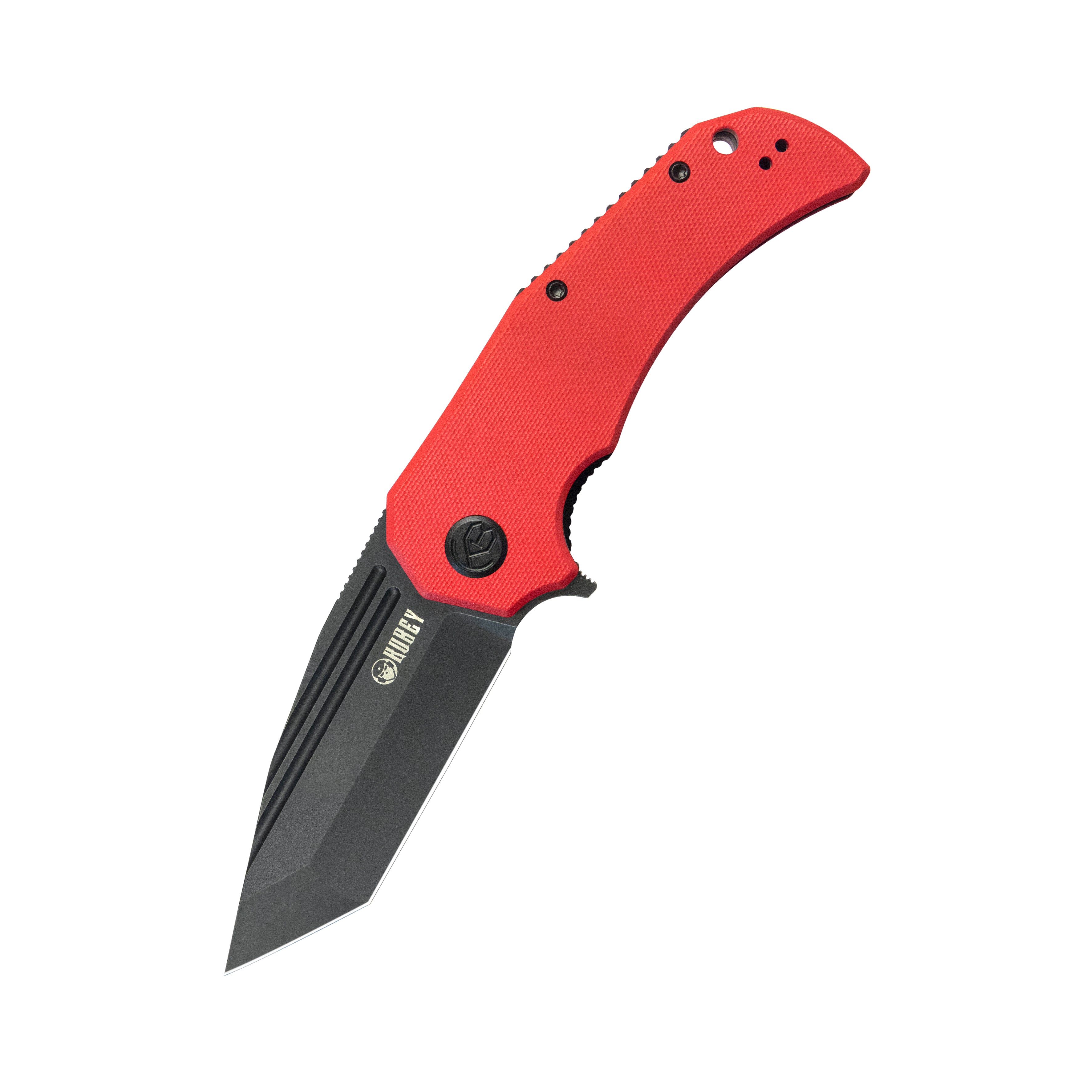 Kubey Mikkel Willumsen Design Bravo one Tanto Outdoor Klappcampingmesser Roter G10-Griff 3,39" Blackwash AUS-10 KU318B