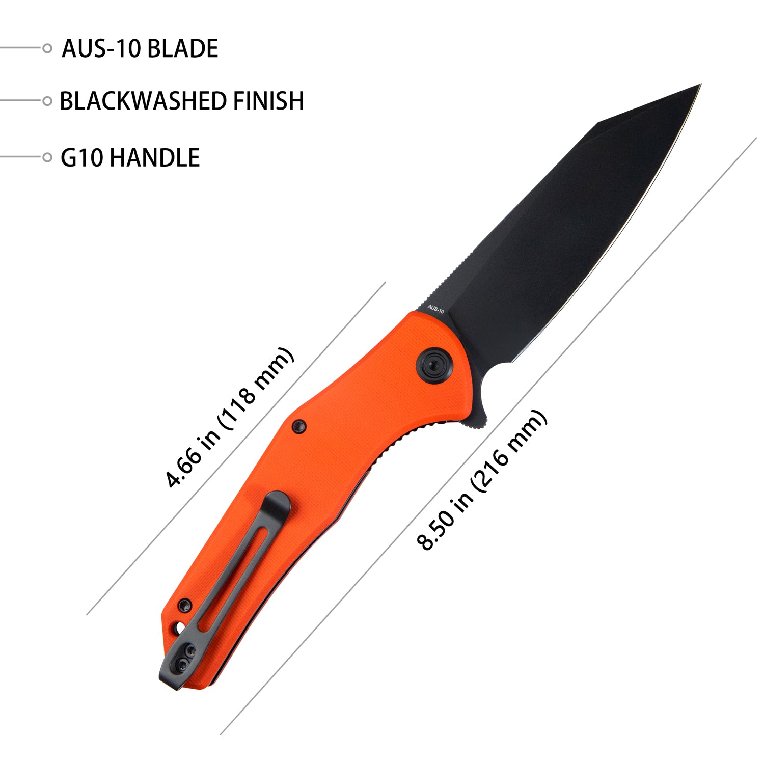 Kubey Flash Liner Lock Flipper Folding Knife Orange G10 Handle 3.82" Blackwashed AUS-10 KU158G