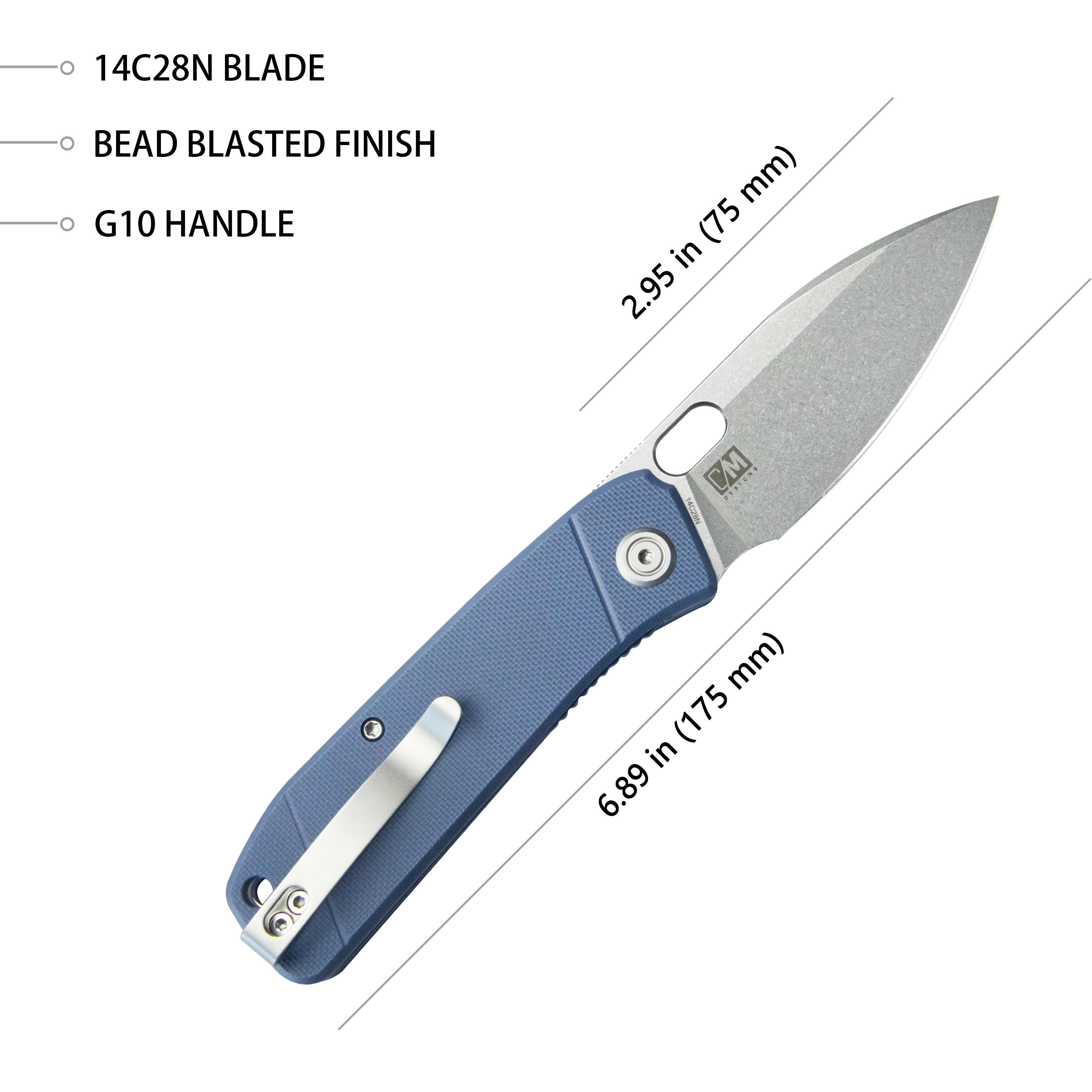 Kubey Hyde Liner Lock Folding Knife Denim Blue G10 Handle 2.95" Sand Blasted 14C28N KU2104D