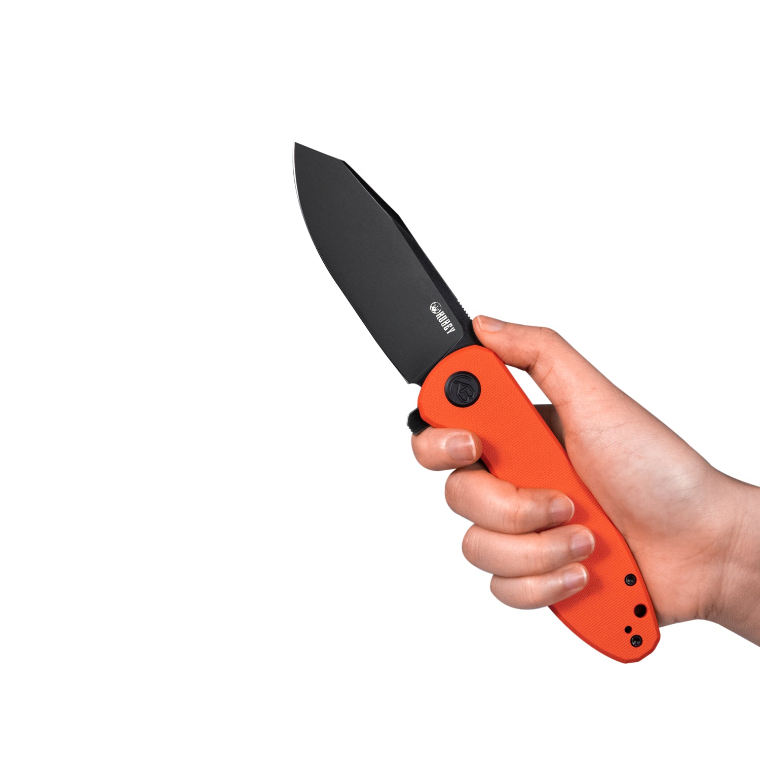 Kubey Master Chief Outdoor Folding Pocket Knife Orange G10 Handle 3.43" Blackwash AUS-10 KU358E