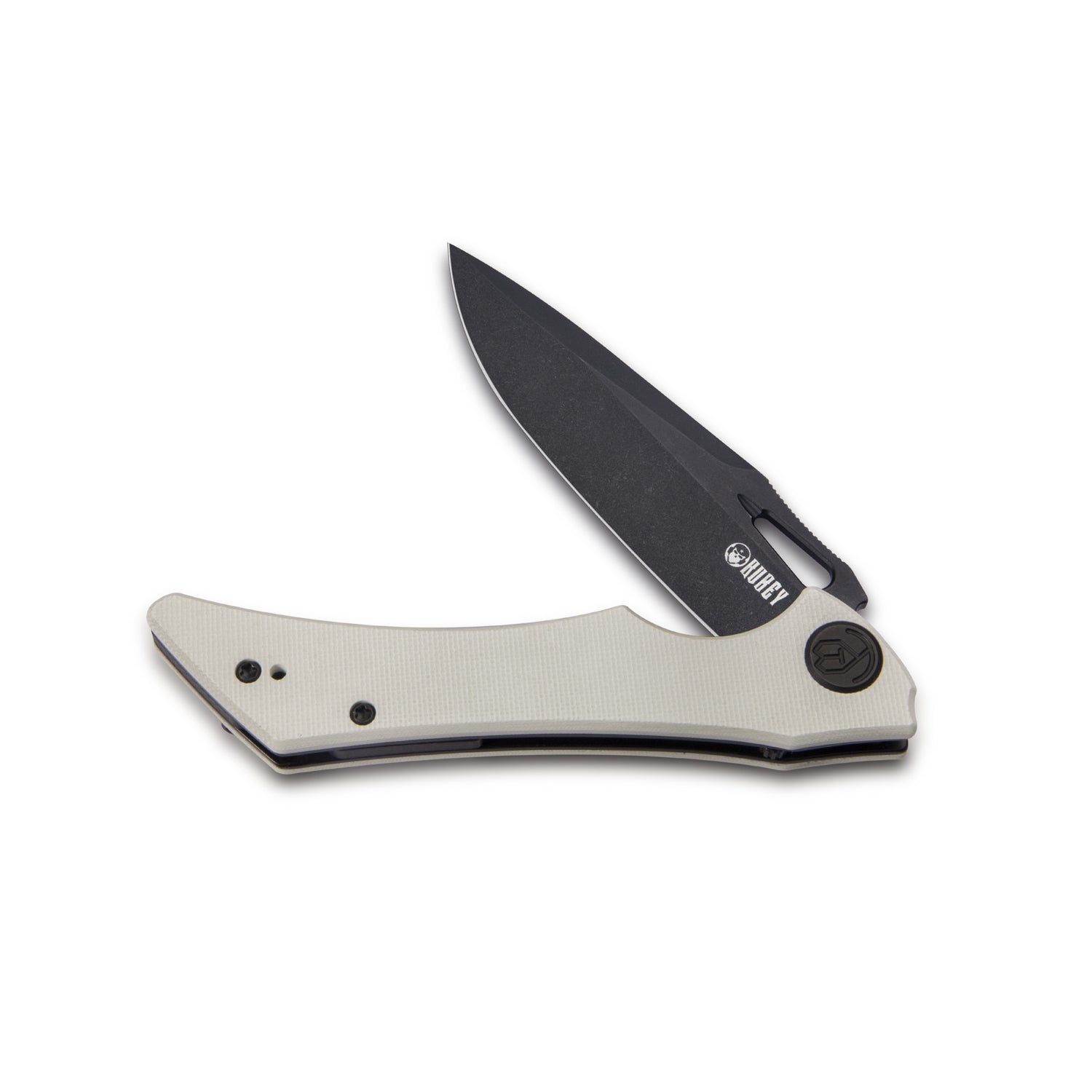 Kubey Raven Liner Lock Flipper Knife Ivory G10 Handle 3.5" Dark Stonewashed AUS-10 KB245F