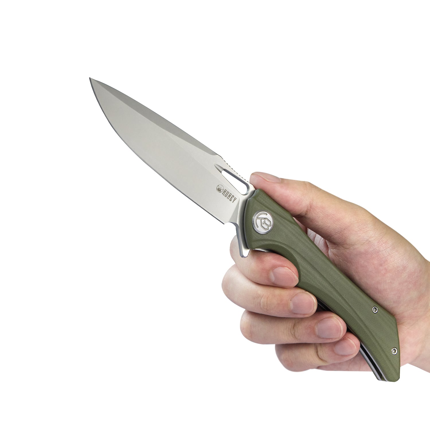 Kubey Raven Flipper Folding Knife OD Green G10 Handle 3.7" Satin AUS-10 KB245B