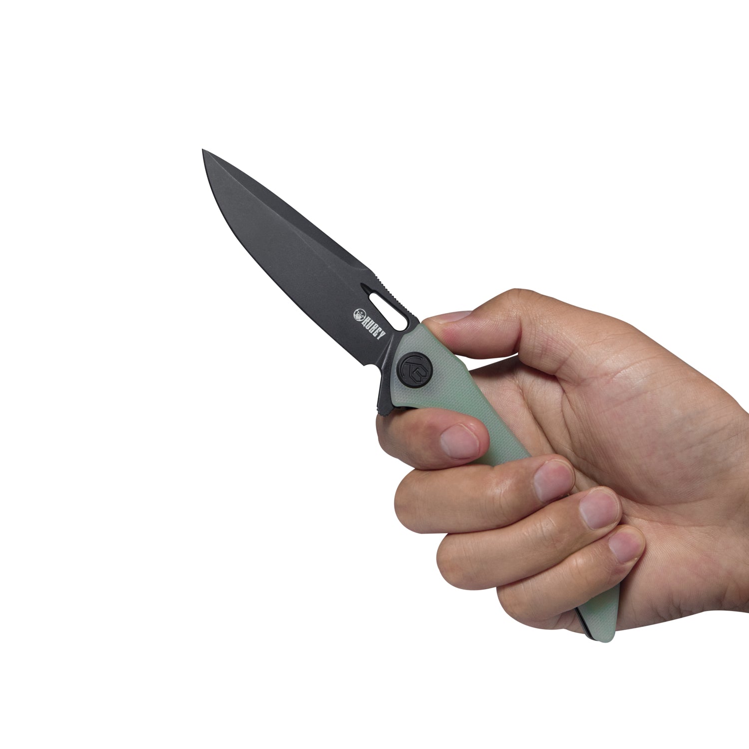 Kubey Raven Liner Lock Flipper Knife Jade G10 Handle 3.5" Dark Stonewashed AUS-10 KB245G