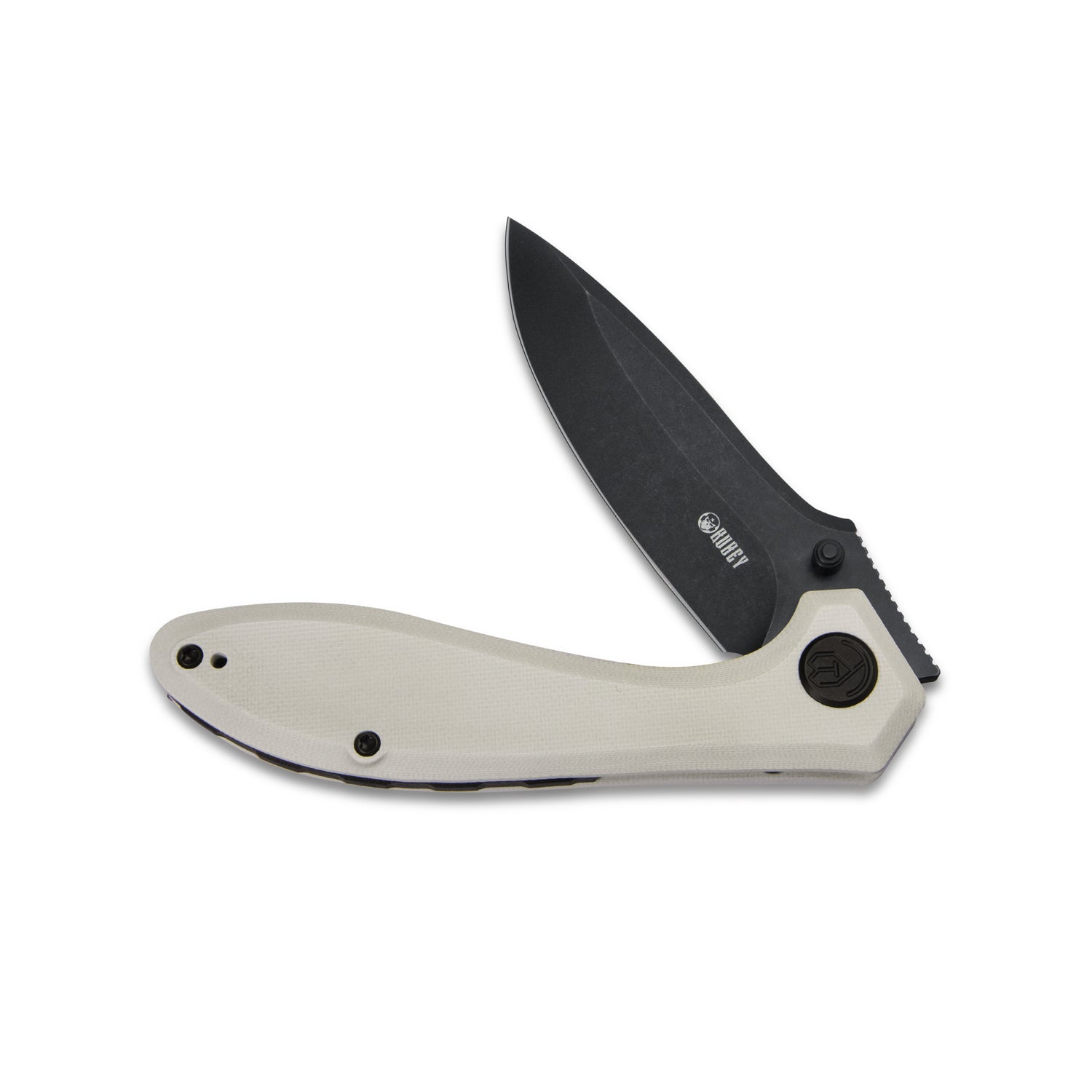 Kubey Ruckus Liner Lock Folding Knife Ivory G10 Handle 3.31" Blackwashed AUS-10 KU314D