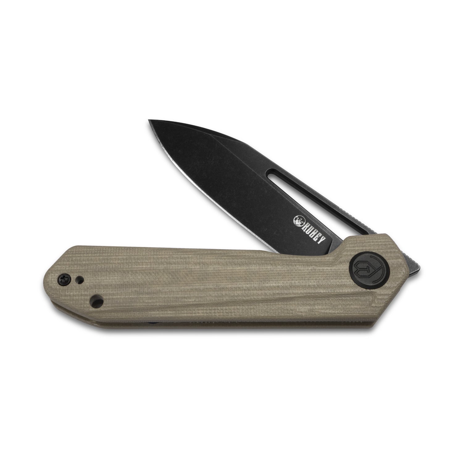 Kubey Royal Nest Liner Lock EDC Pocket Knife Front Flipper Tan G10 Handle 2.99" Dark Stonewashed D2 KU321E