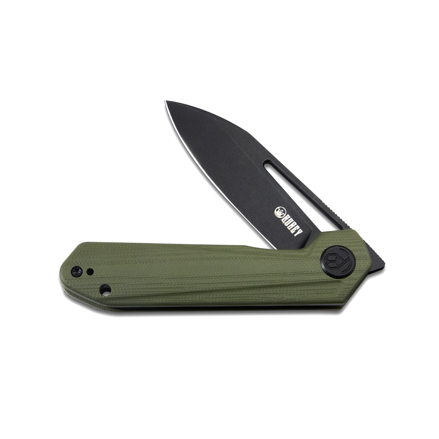Kubey Royal Nest Liner Lock EDC Pocket Knife Front Flipper Green G10 Handle 2.99" Dark Stonewashed D2 KU321F