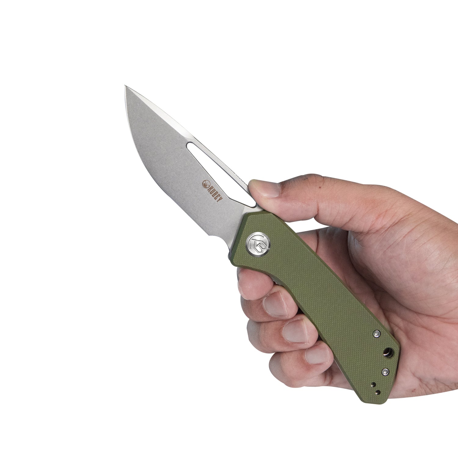 Kubey Thalia Front Flipper EDC Pocket Folding Knife Green G10 Handle 3.27" Bead Blasted D2 KU331D