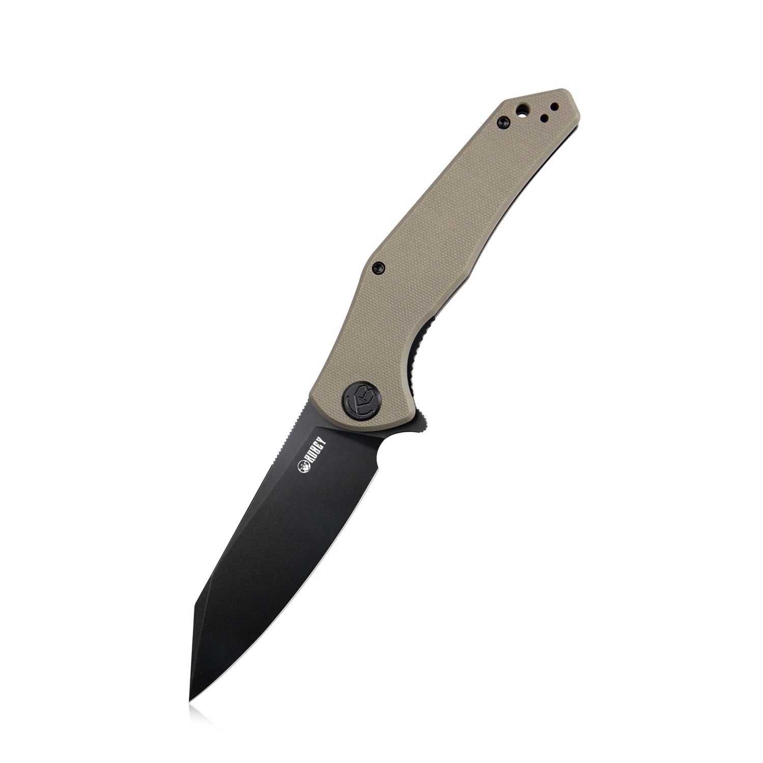 Kubey Flash Liner Lock Flipper Folding Knife Tan G10 Handle 3.82" Blackwashed AUS-10 KU158J