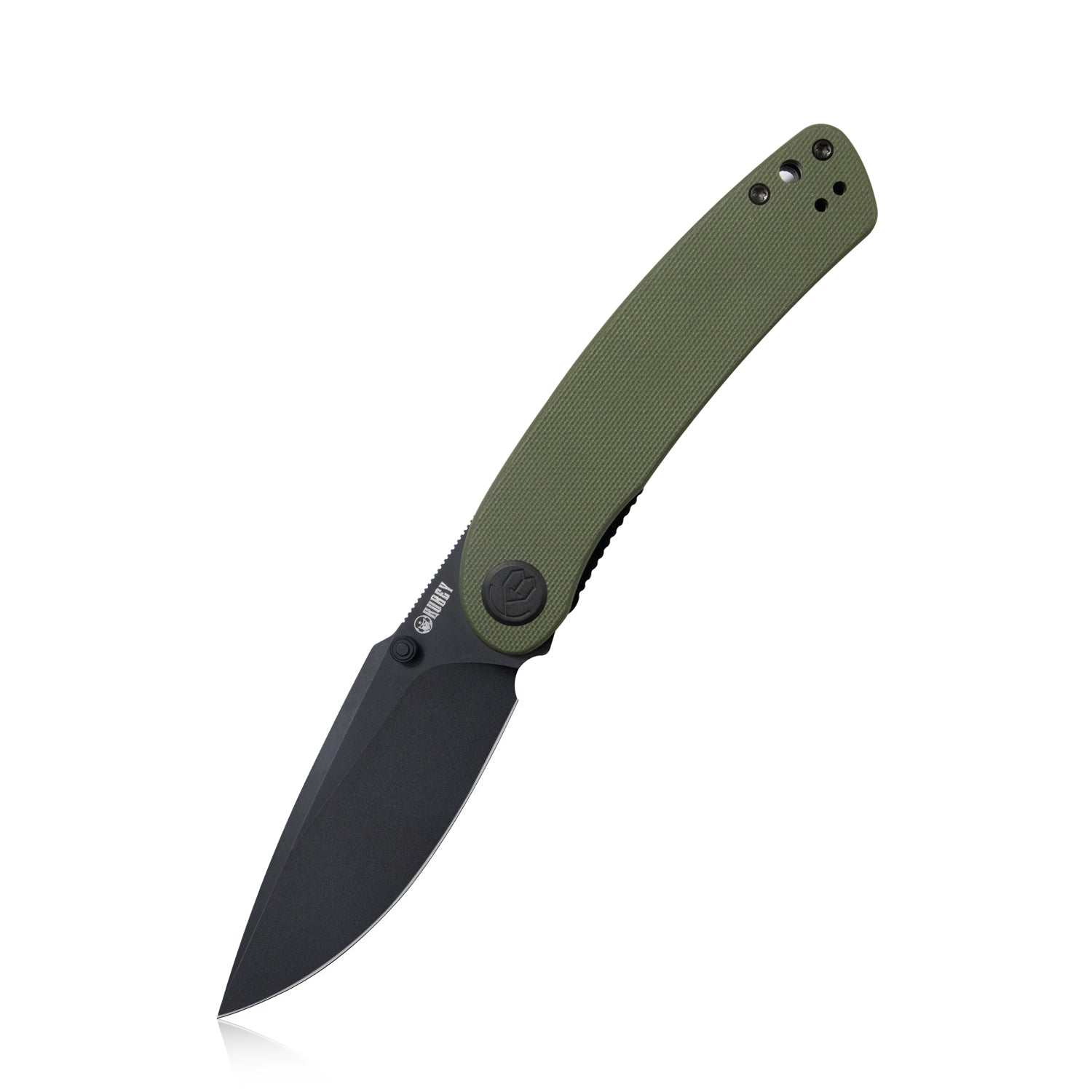 Kubey Momentum Sherif Manganas Design Liner Lock Front Flipper / Offene Doppelnieten Klappmesser Grüner G10-Griff 3,43" Dark Stonewashed AUS-10 KU344G