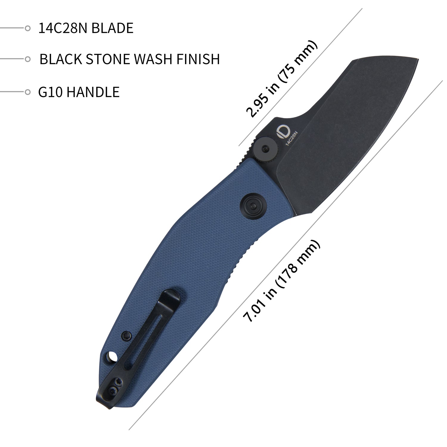 Kubey Monsterdog Liner Lock Folding Knife Denim Blue G10 Handle 2.95" Darkwashed 14C28N KU337B