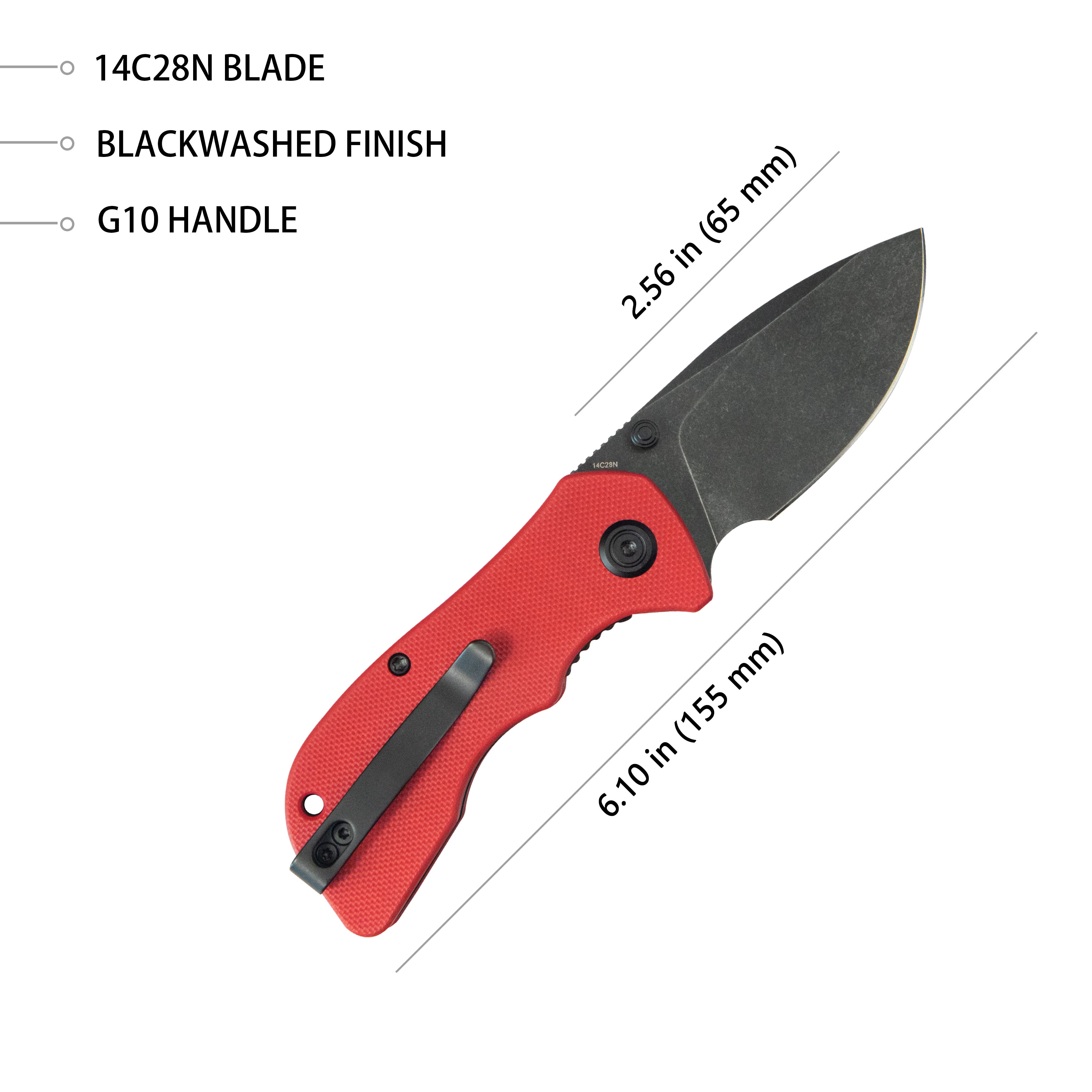 KUBEY Karaji Liner Lock Dual Thumb Studs Open Folding Pocket Knife Red G10 Handle 2.56" Blackwash 14C28N KU180O