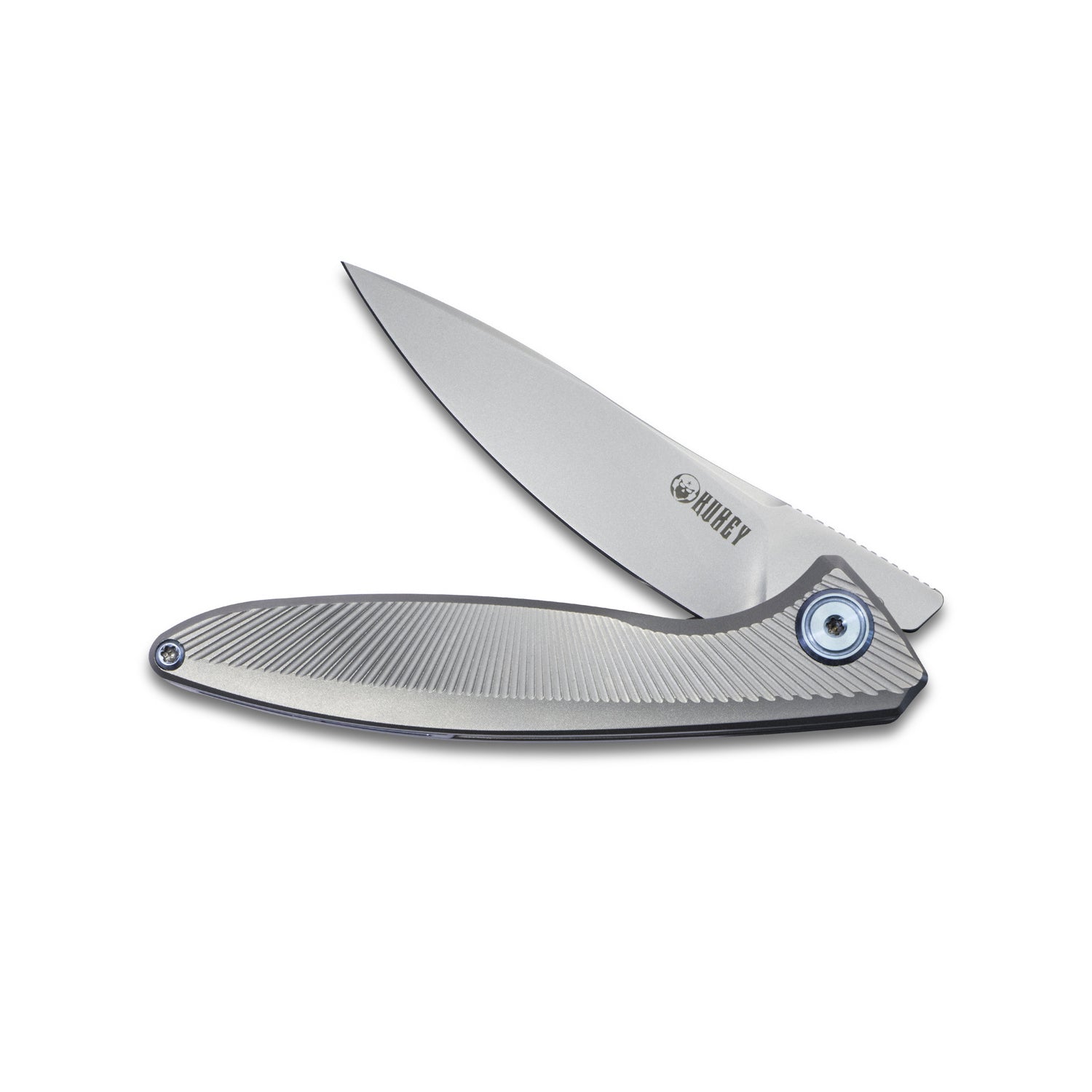 Kubey Pike Liner Lock Folding Knife Gray CPM-20CV Titanium Handle 2.87" Sand Blasted 6AL4V Titanium KB2103A