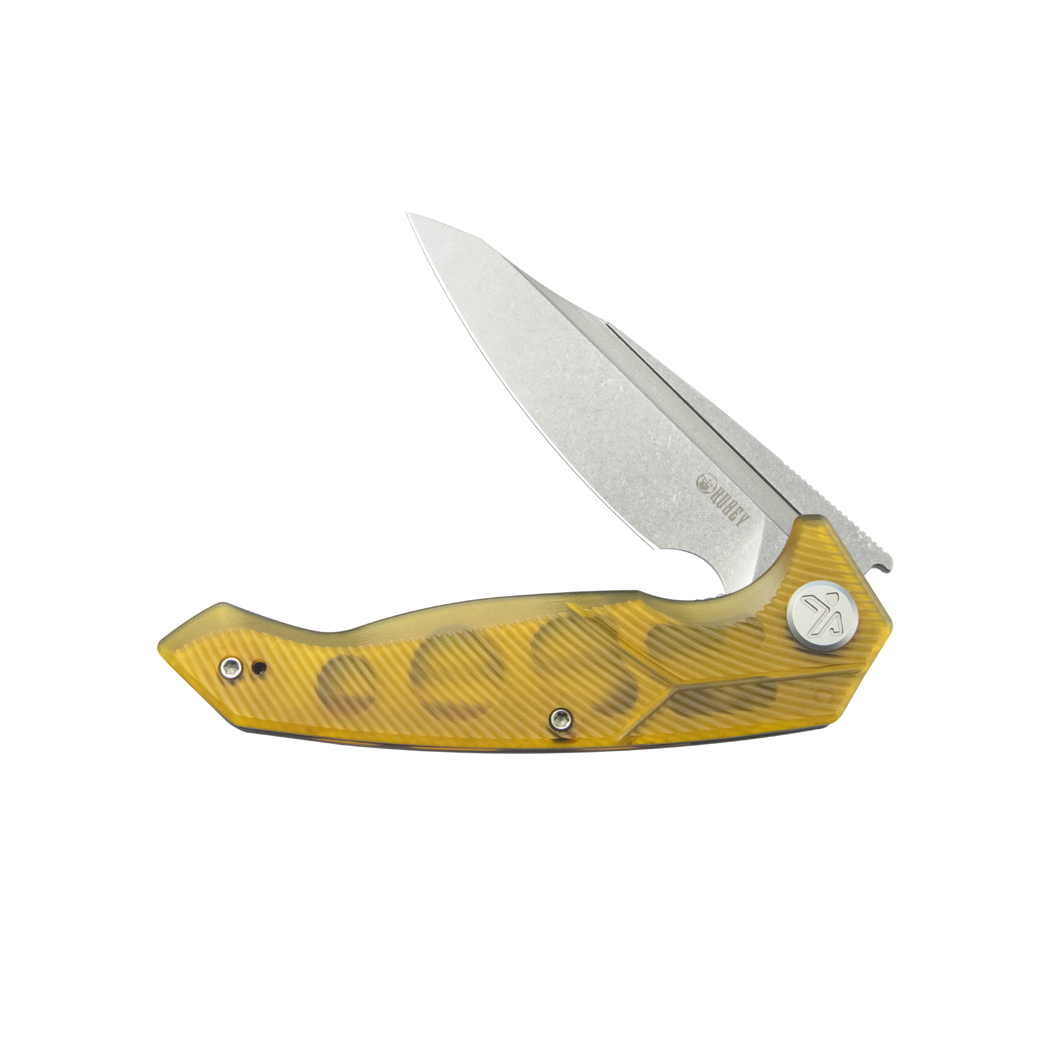 Kubey RBC-1 Outdoor Flipper Knife Ultem Handle 3.46" Stonewash 14C28N KU373D