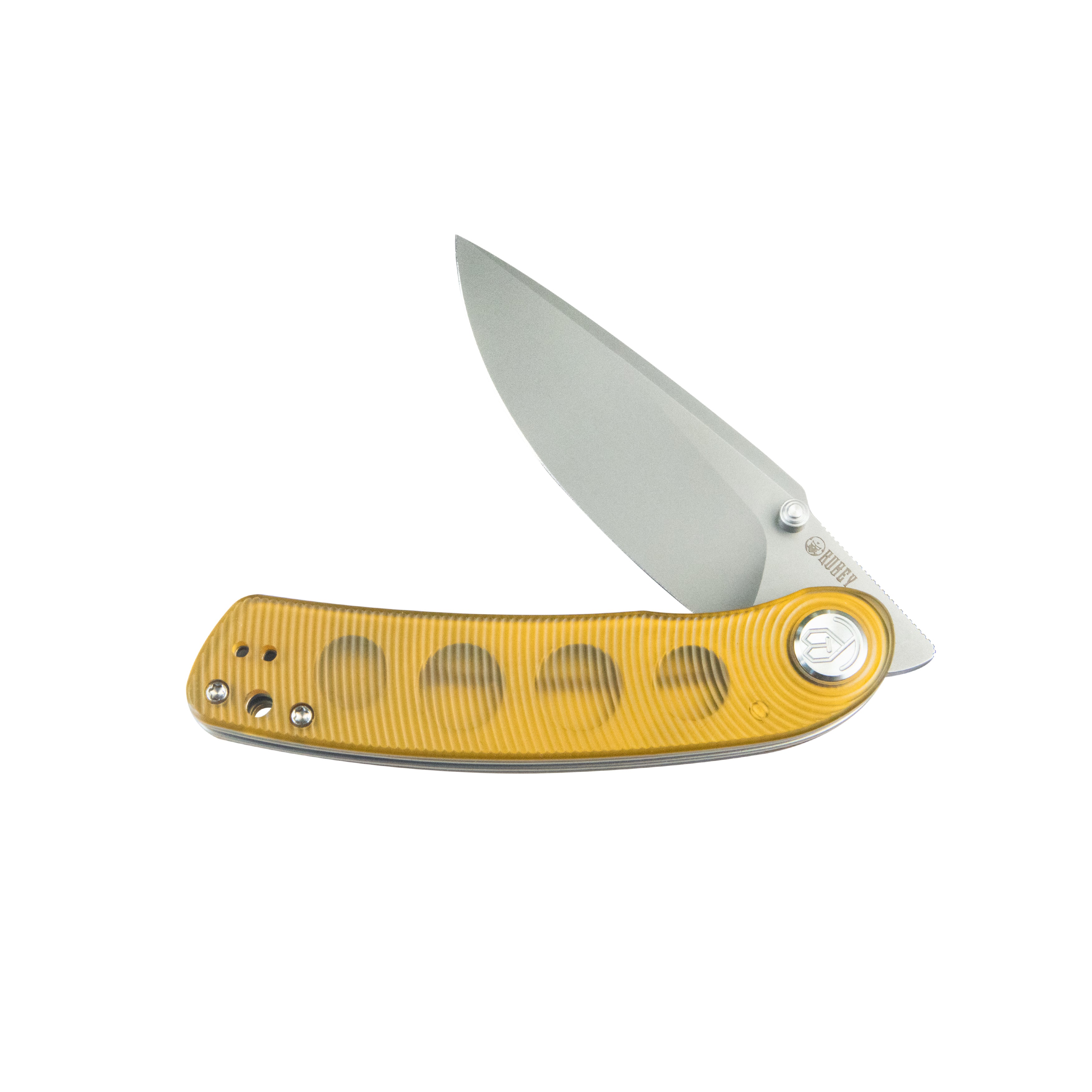 Kubey Momentum Sherif Manganas Design Liner Lock Front Flipper / Dual Studs Open Folding Knife Ultem Handle 3.43" Bead Blasted AUS-10 KU344M