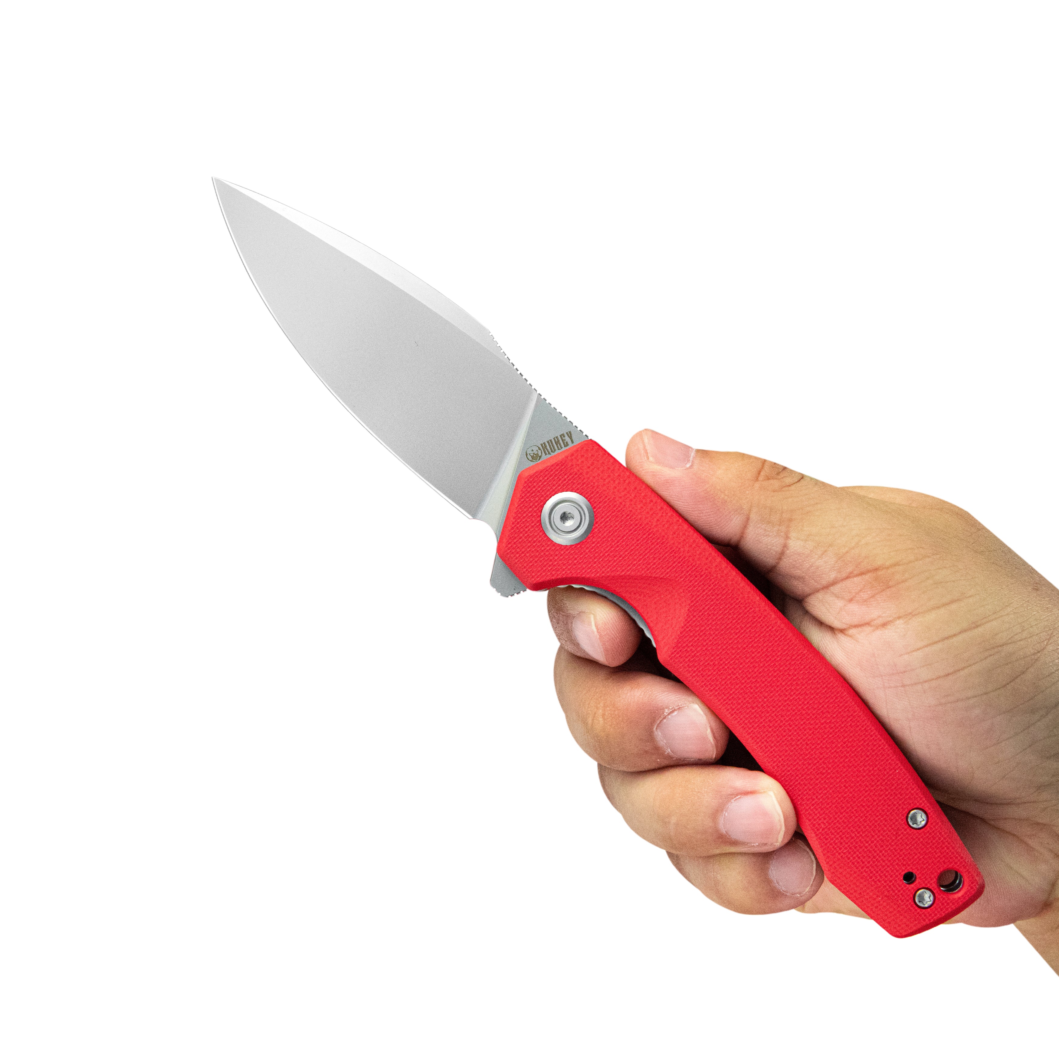 Kubey Calyce Liner Lock Flipper Folding Knife Red G10 Handle 3.27" Bead Blasted AUS-10 KU901J