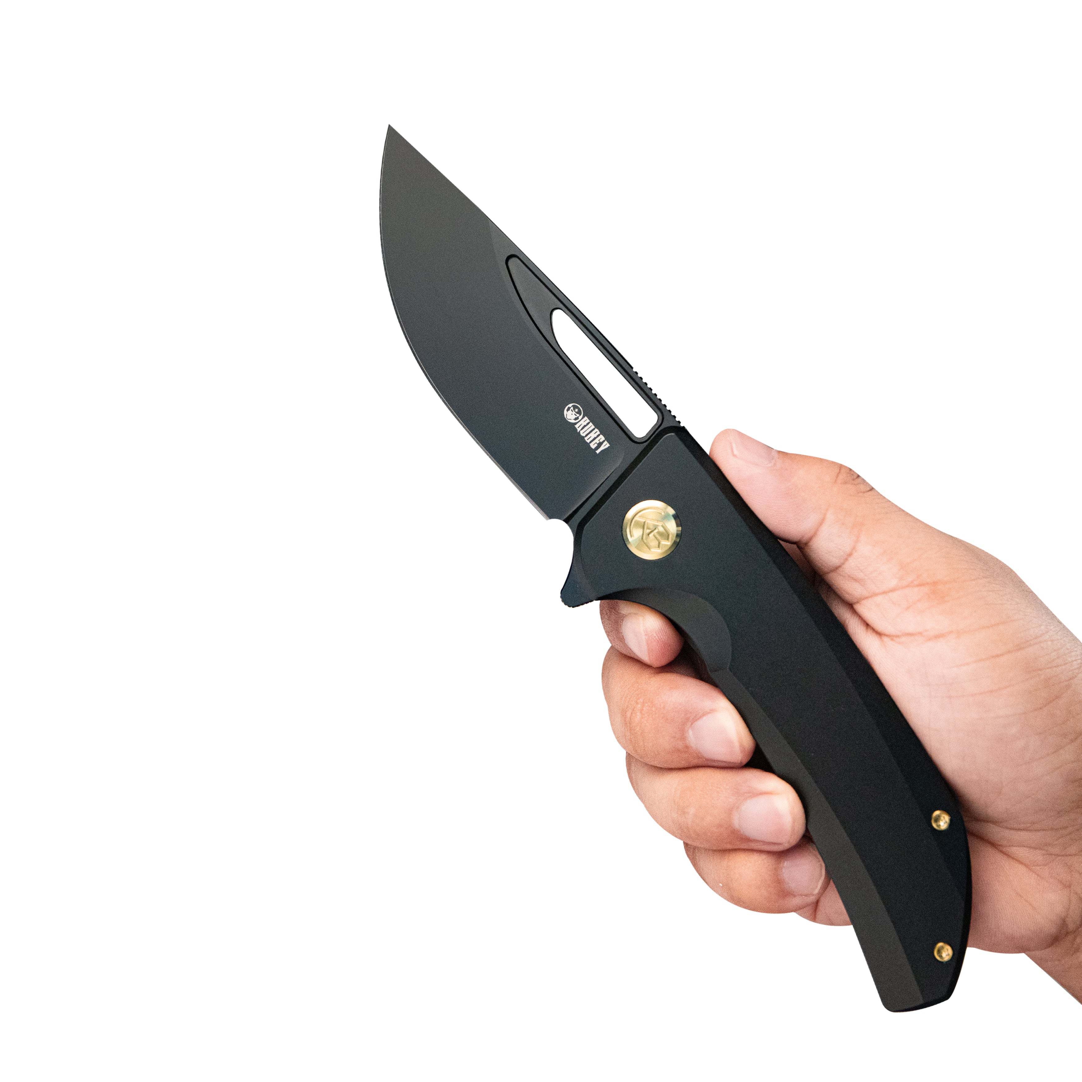 Kubey Hyperion Frame Lock Tactical Knife Black 6AL4V Titanium Handle 3.5" Black Coated CPM-S35VN KB368B