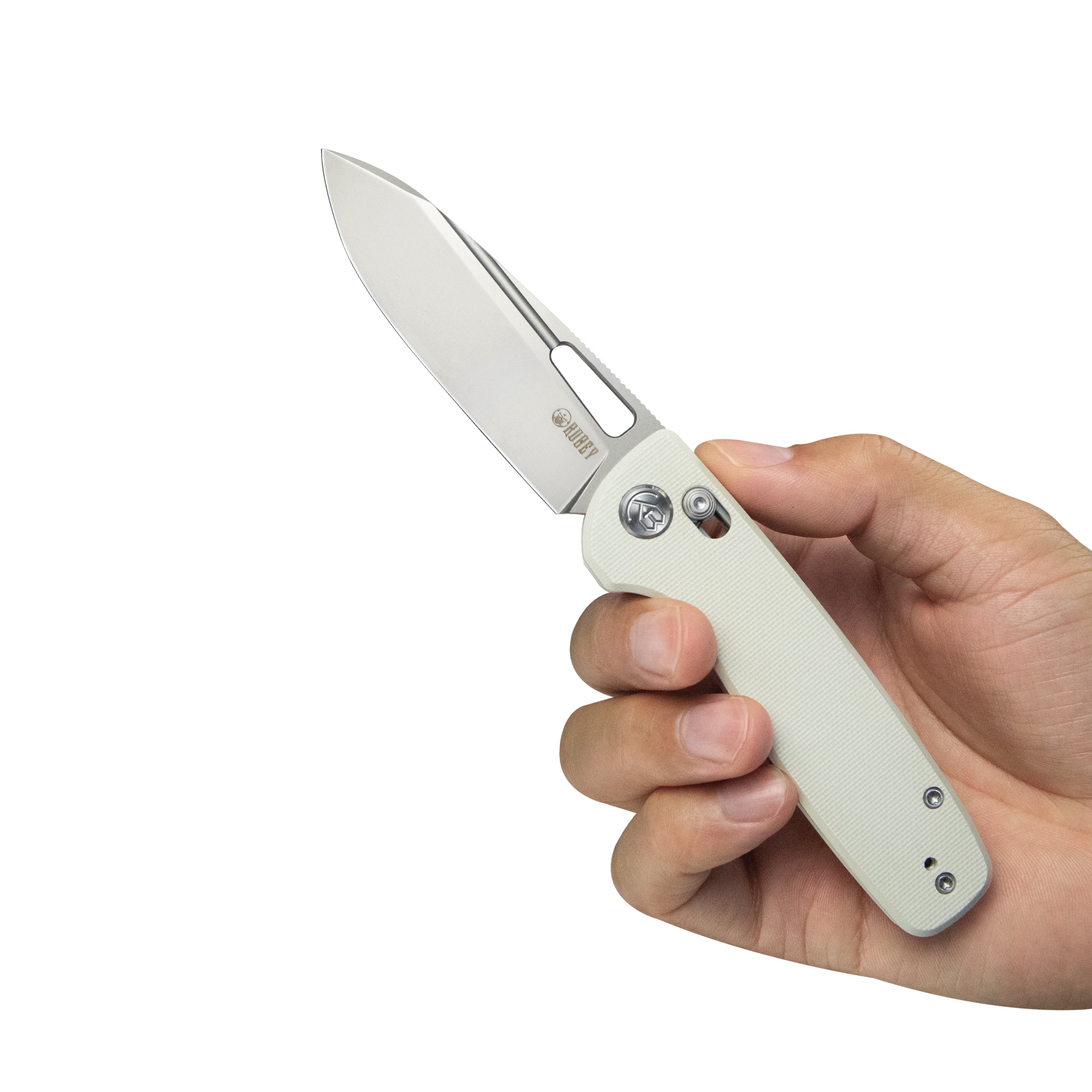 Kubey Bluff Crossbar lock Everyday Carry Pocket Folding Knife White G-10 Handle Sandblast 14C28N Blade KU248C