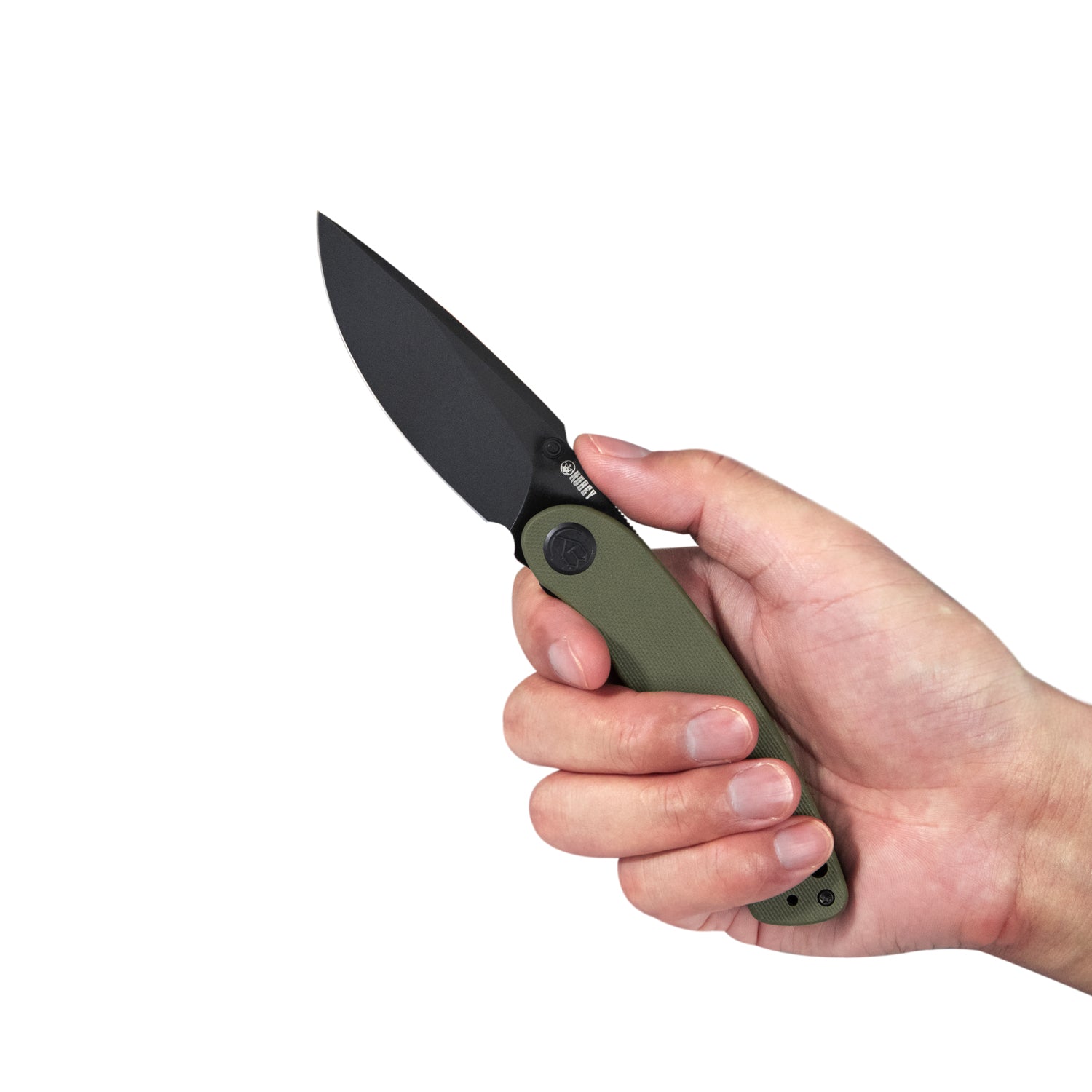 Kubey Momentum Sherif Manganas Design Liner Lock Front Flipper / Dual Studs Open Folding Knife Green G10 Handle 3.43" Dark Stonewashed AUS-10 KU344G