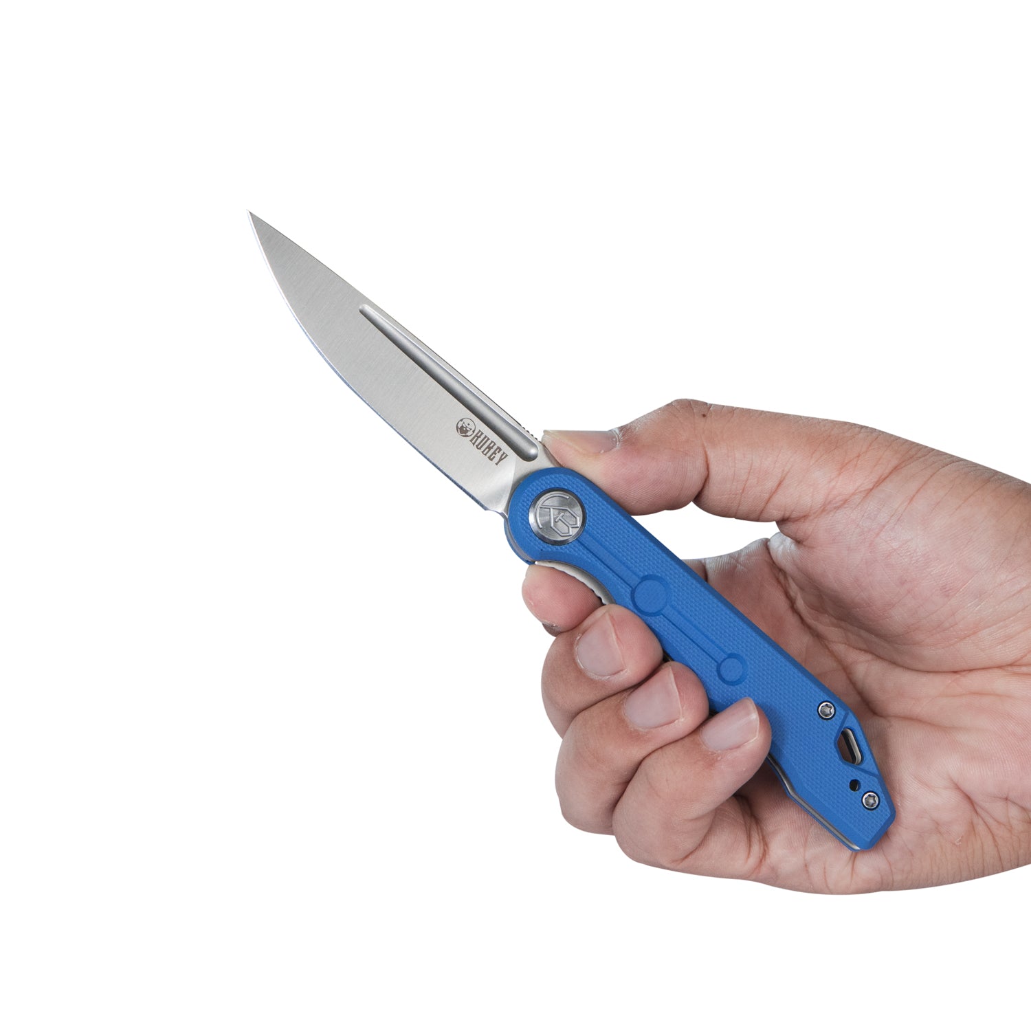 Kubey Mizo Liner Lock Front Flipper Folding Knife Blue G10 Handle 3.15" Satin 14C28N KU2101B