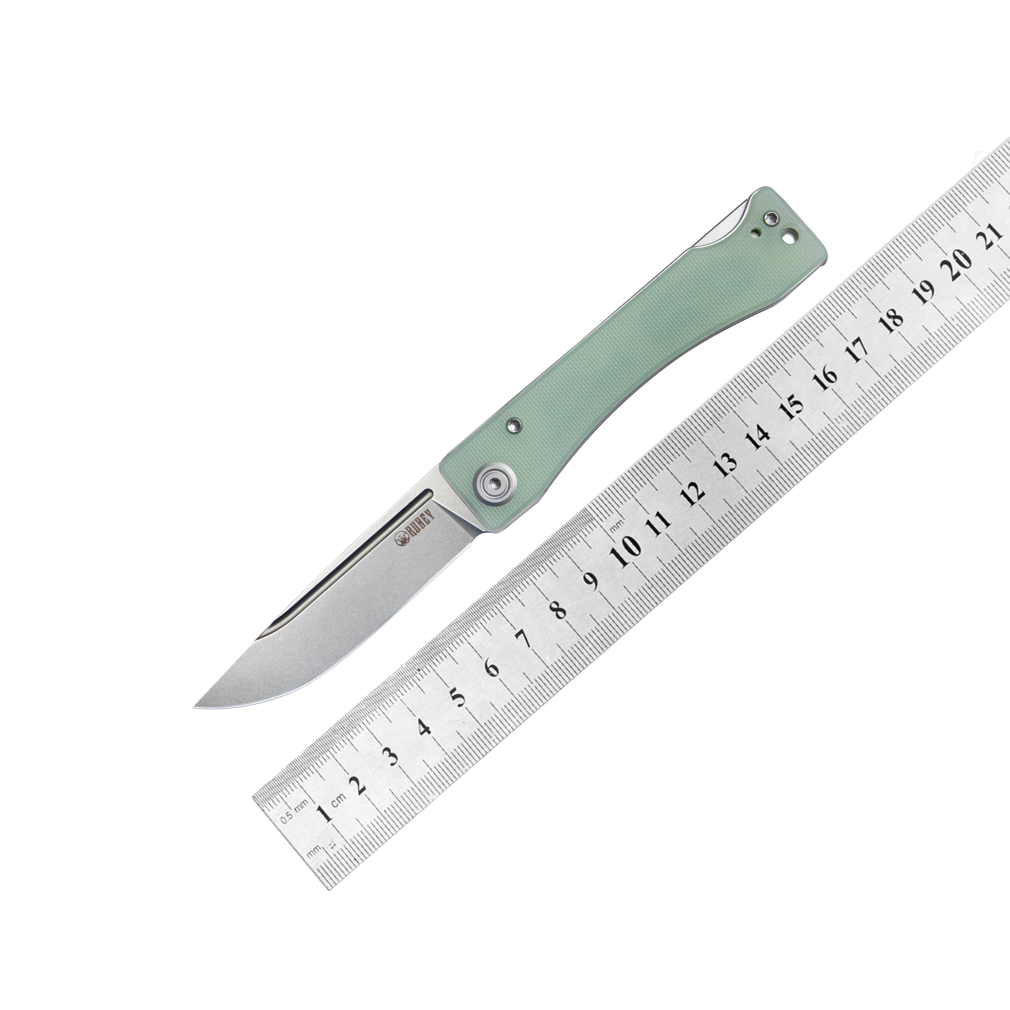 Kubey Akino Lockback Pocket Folding Knife Jade G10 Handle 3.15" Bead Blasted Sandvik 14C28N KU2102B