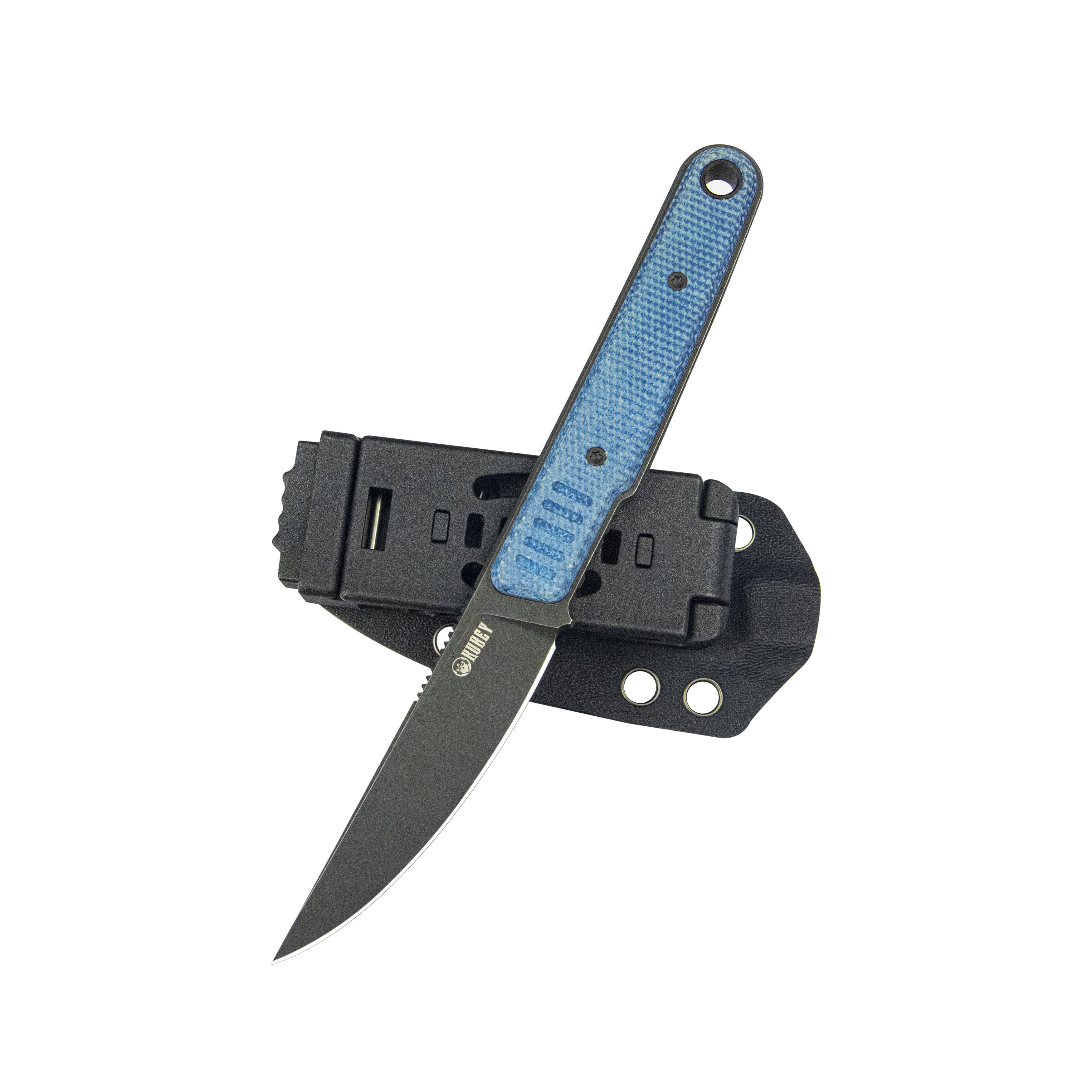 Kubey JL Kwaiken Fixie Everyday Carry Fixed Blade Knife Blue Micarta Handle 3.11" Blackwash 14C28N KU355B