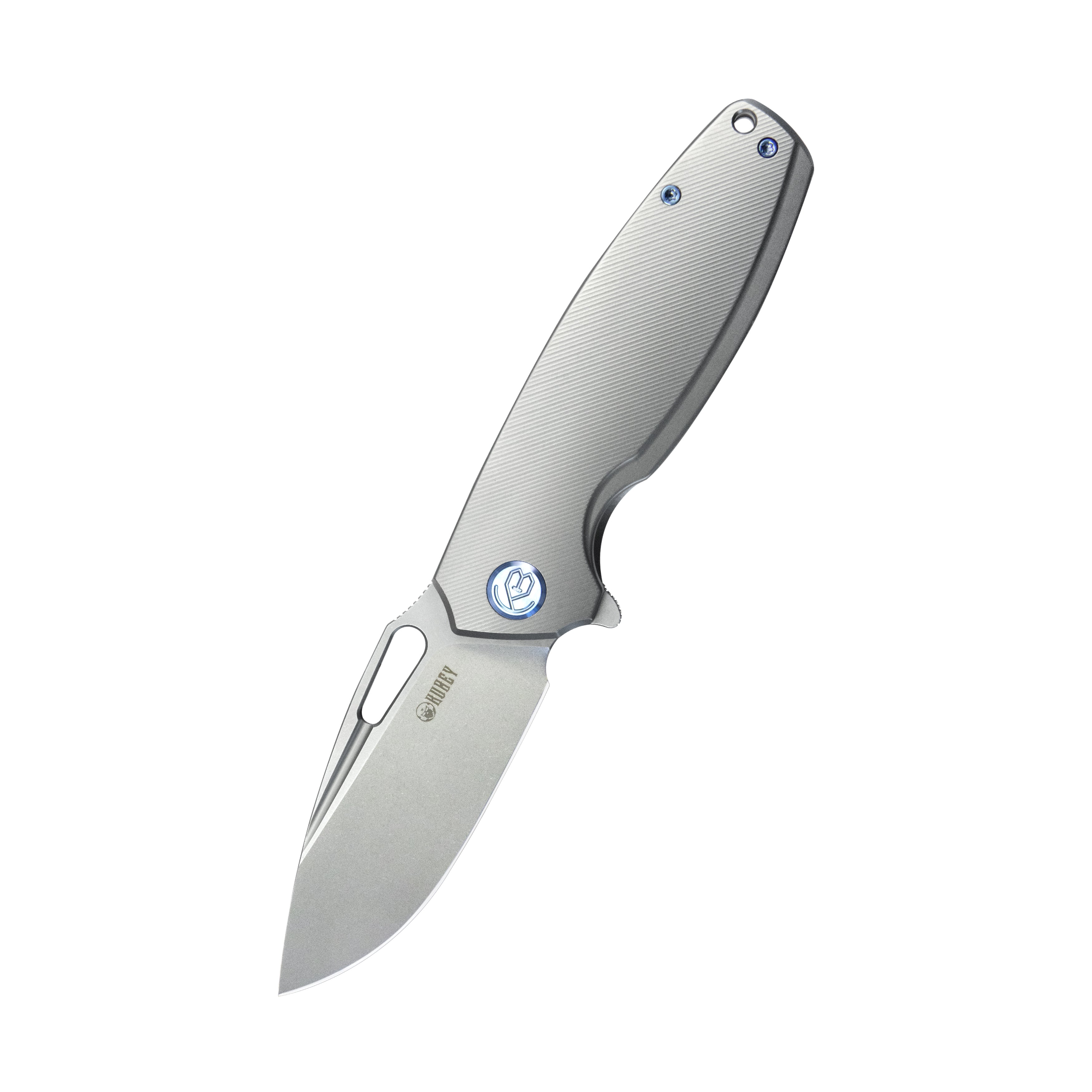 Kubey Tityus Frame Lock Flipper Folding Knife Gray 6AL4V Contoured Titanium Handle 3.39" Bead Blasted 14C28N KB360A