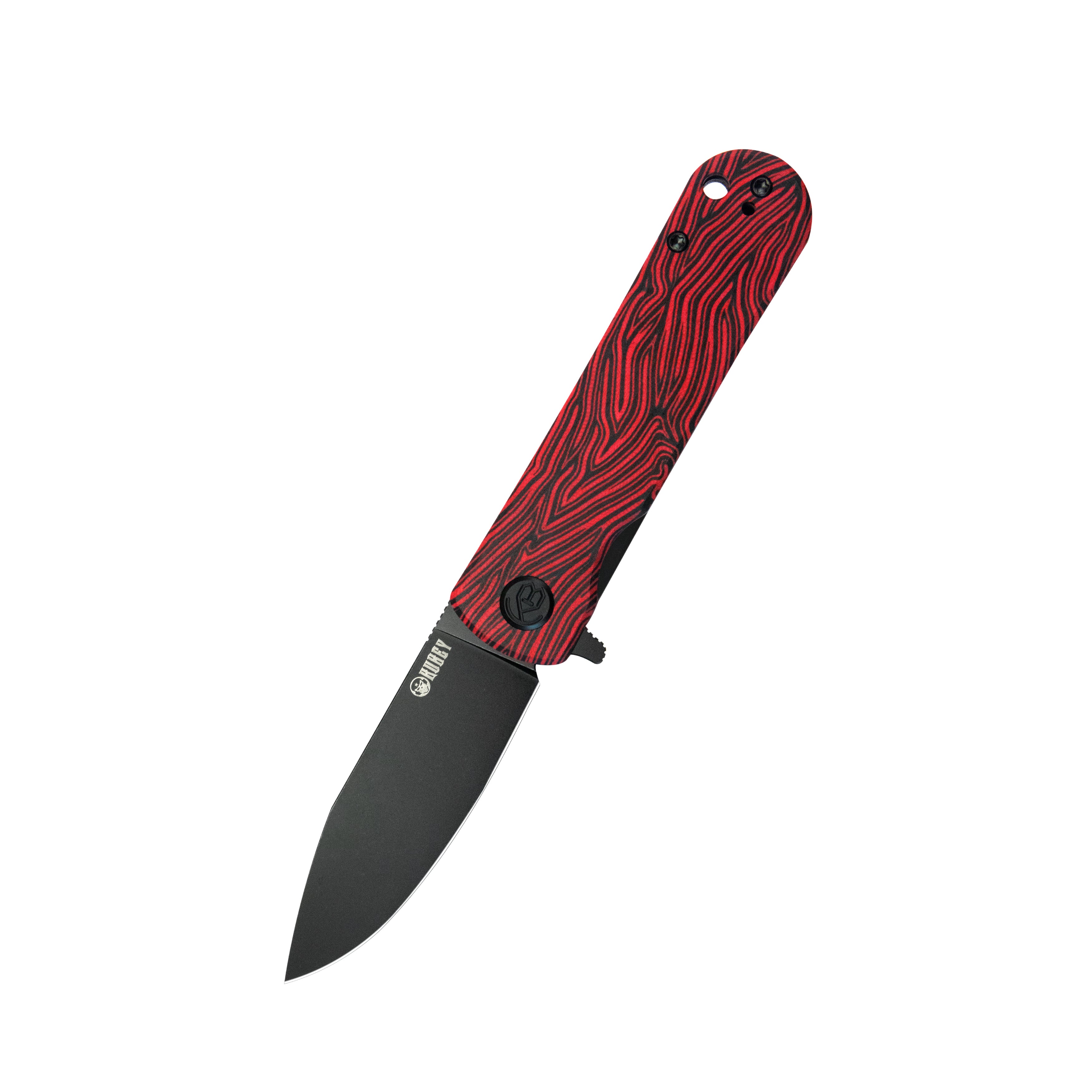 Kubey NEO Outdoor Folding Pocket Knife Red black Damascus G10 Handle 3.43" Blackwash AUS-10 KU371F