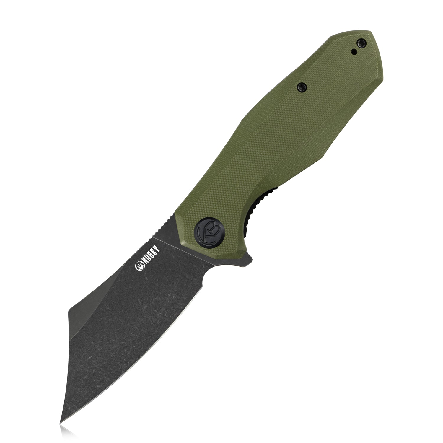 Kubey Echo Nest Liner Lock Flipper Knife Green G10 Handle 3.27" Black Stonewashed D2 KU329B