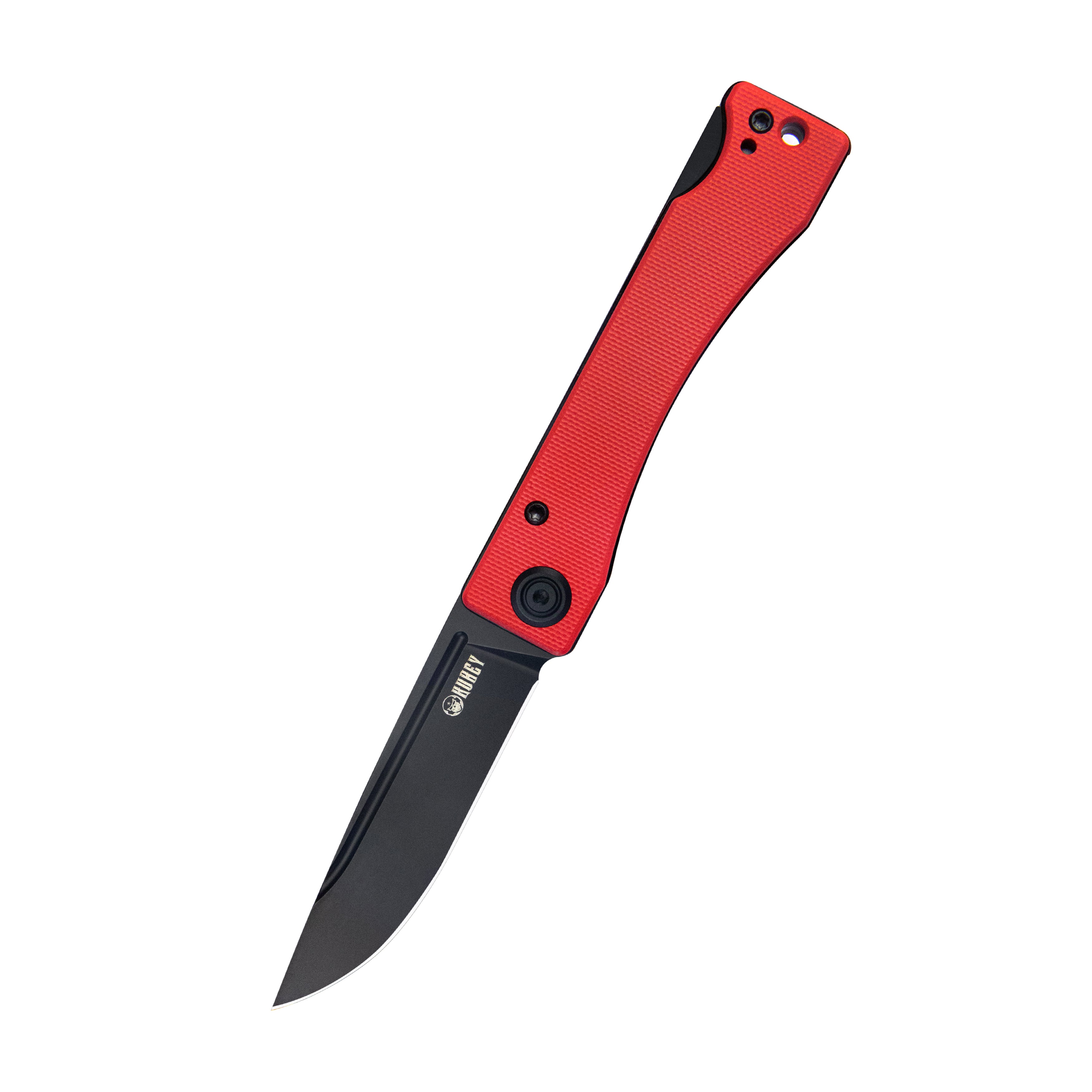 Kubey Akino Lockback-Taschen-Klappmesser, roter G10-Griff, 3,15 Zoll, schwarz getüncht, Sandvik 14C28N, KU2102C