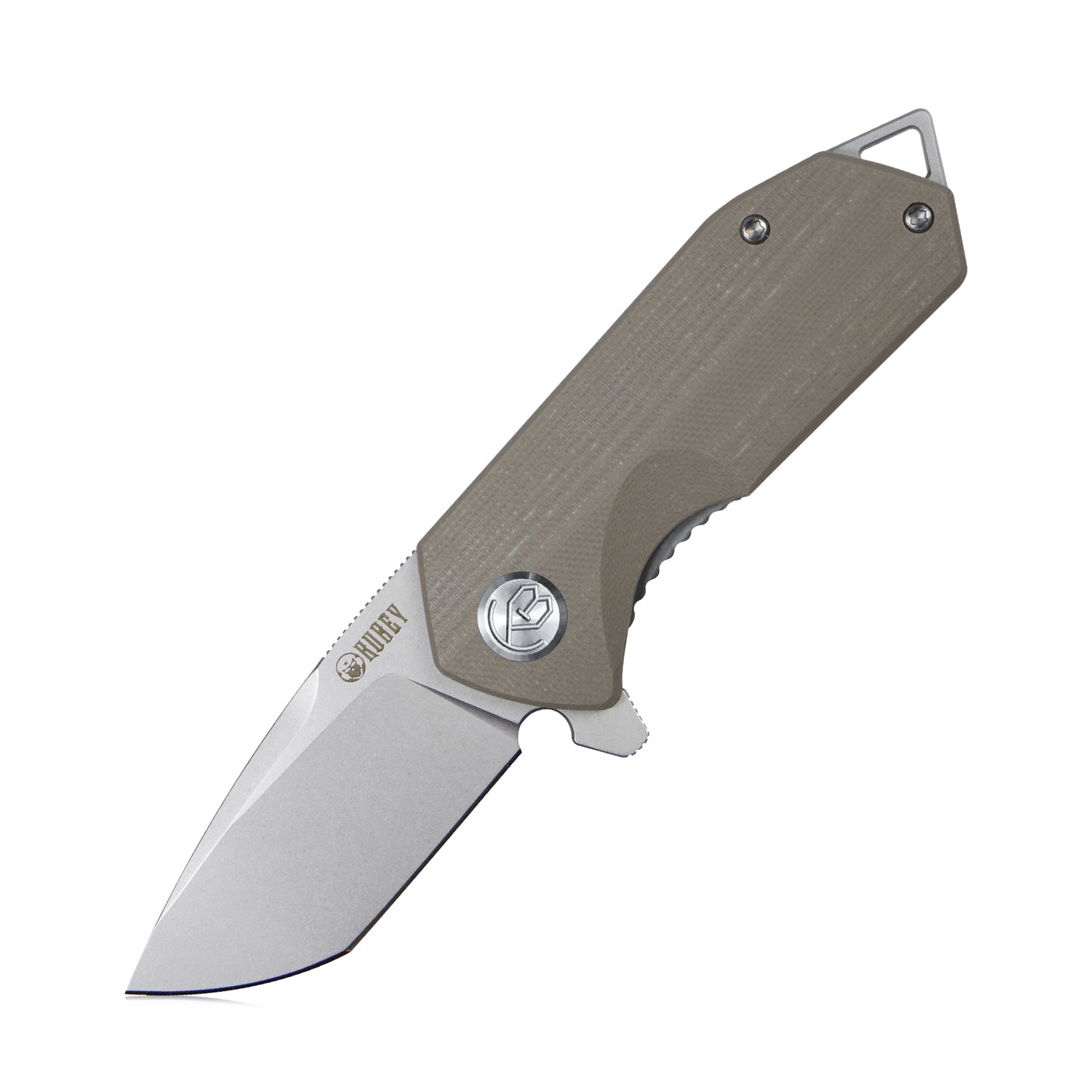 Kubey Campe Nest Liner Lock EDC Flipper Knife Striped Khaki G10 Handle 2.36"Bead Blasted D2 KU203G