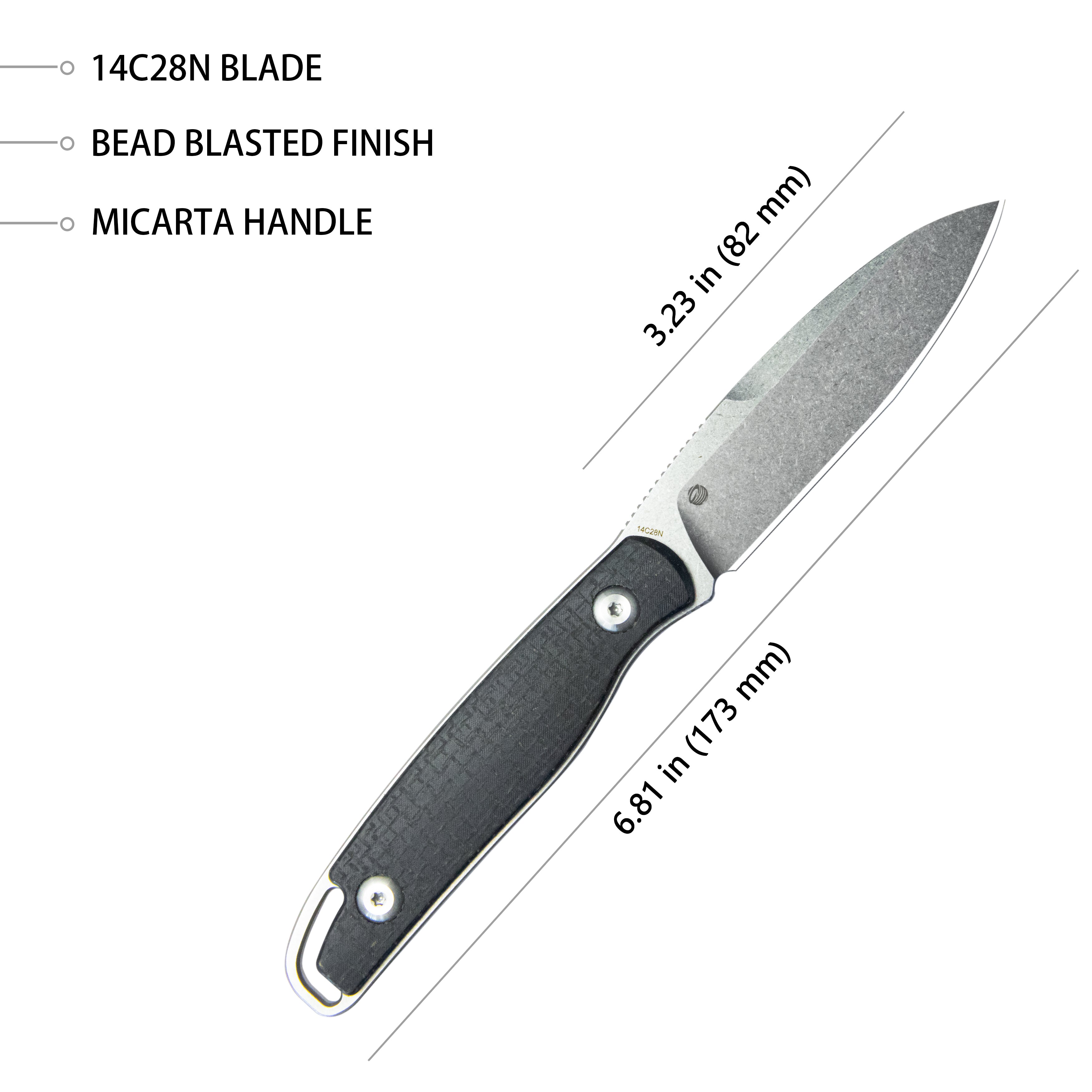 Kubey Dust Devil Outdoor Utility Knives Fixed Blade Knives Black Coarse Micarta 3.23'' Beadblast 14C28N KU357A