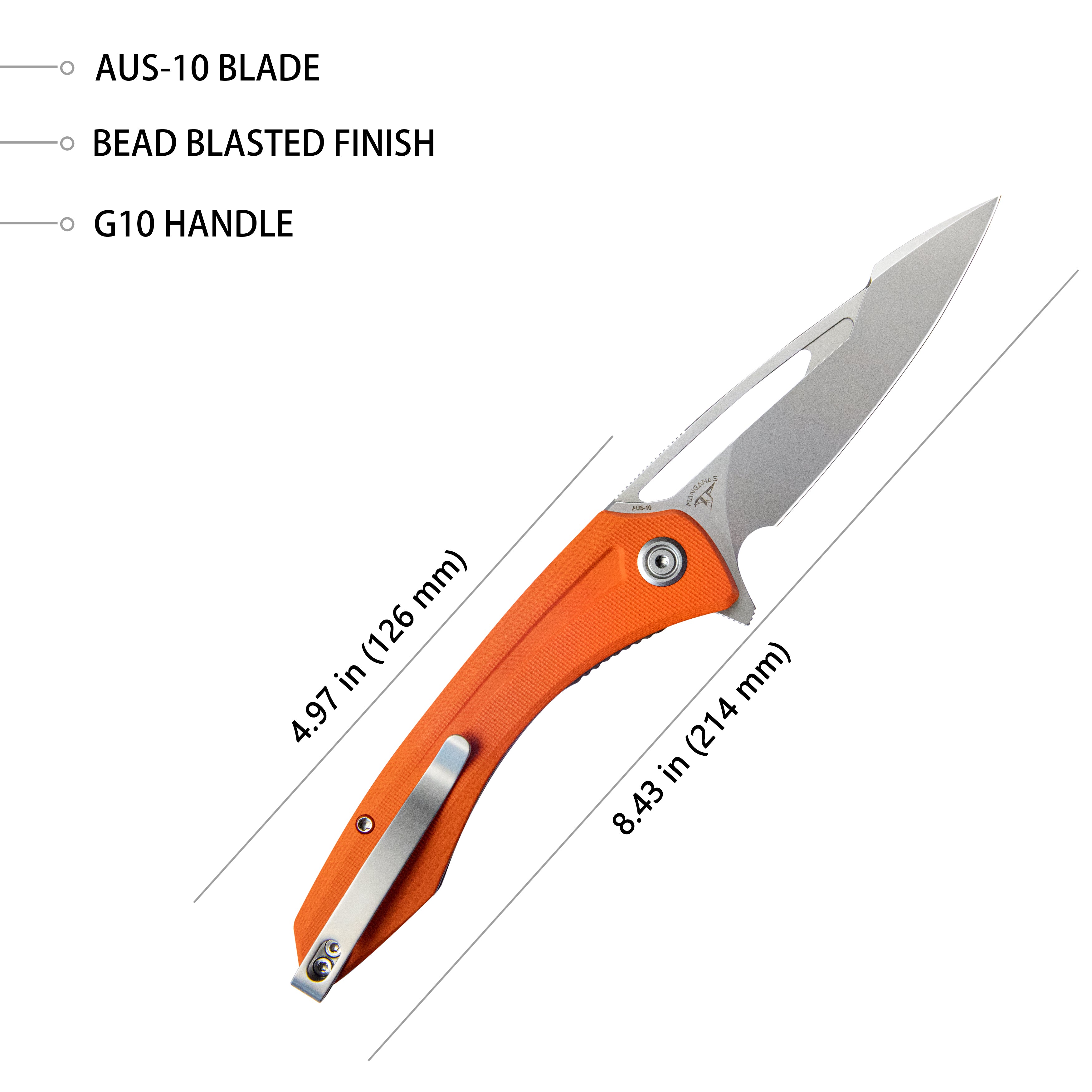 Kubey Merced Folding Knife 3.46" Beadblasted AUS-10 Blade With Durable Orange G10 Handle Reliable Tactical Pocket Knife KU345B