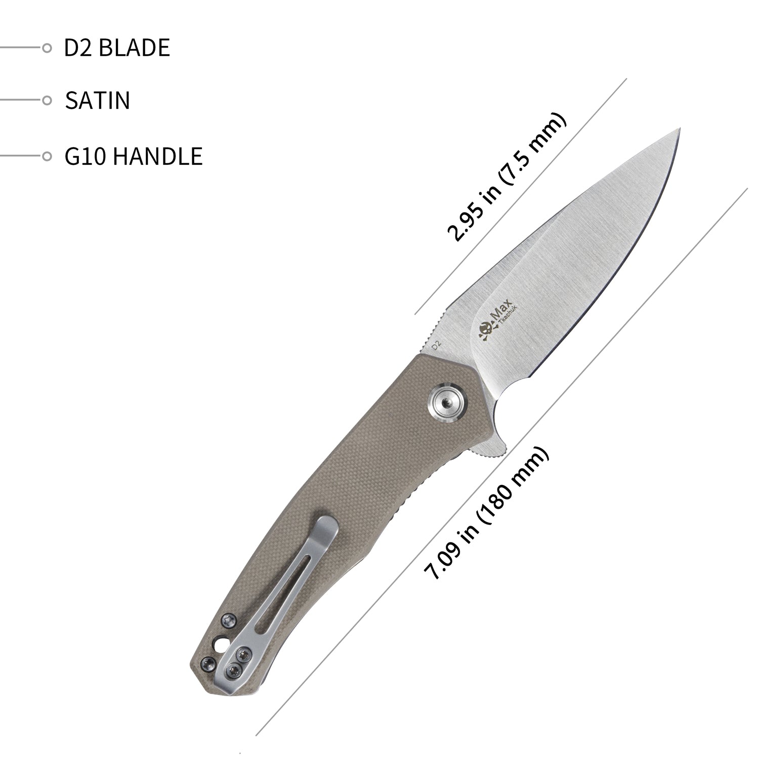 Kubey Liner Lock Flipper Klappmesser Tan G10 Griff 2,95" Satin D2 KU055C