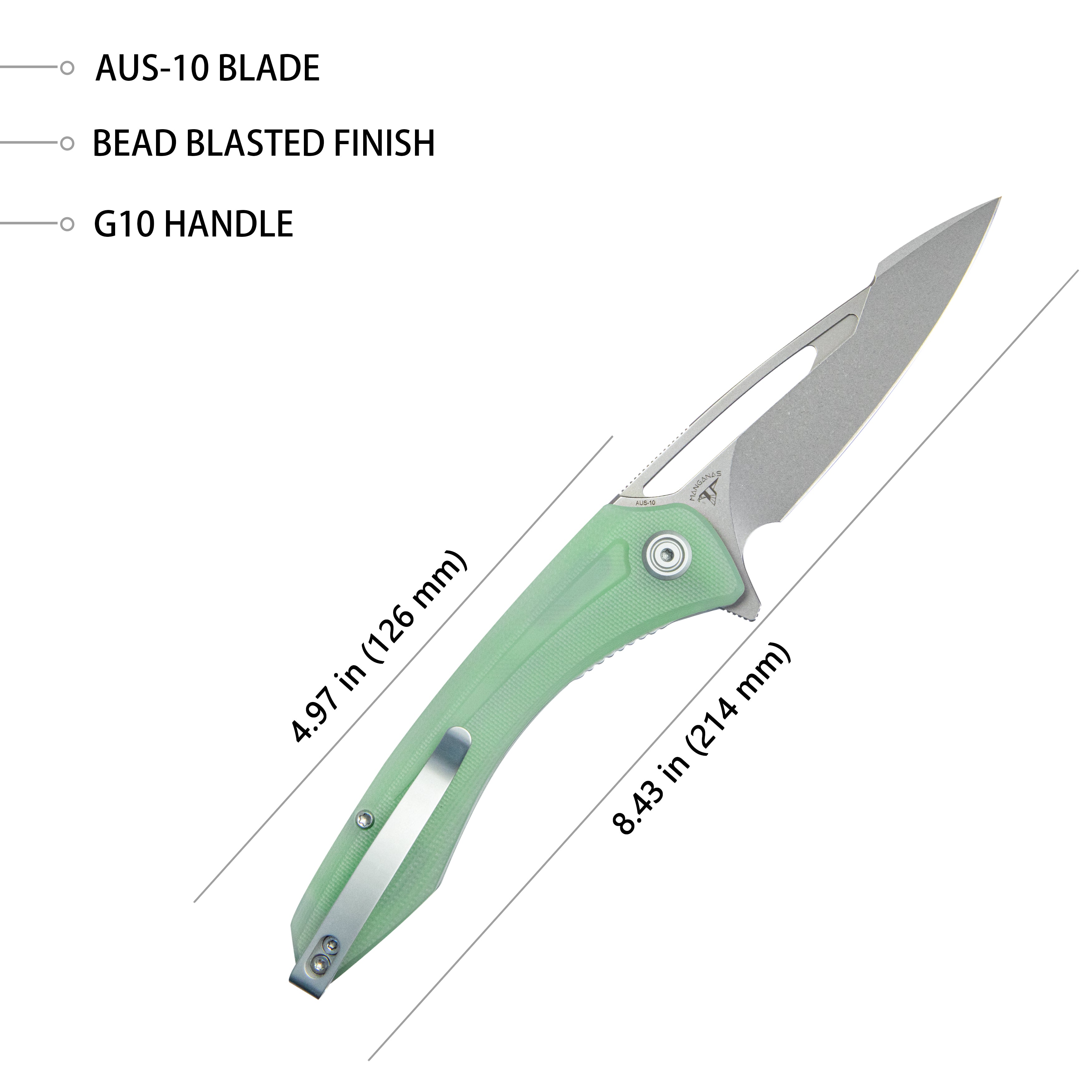 Kubey Merced Klappmesser, 3,46 Zoll perlgestrahlte AUS-10-Klinge mit robustem Jade-G10-Griff, zuverlässiges taktisches Taschenmesser KU345D