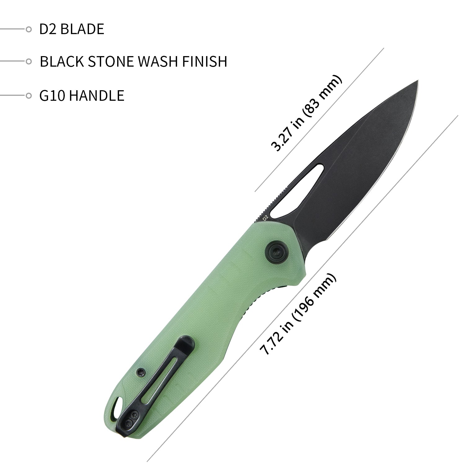 Kubey Doris Liner Lock Front Flipper Folding Knife Jade G10 Handle 3.27" Darkwashed D2 KU324B