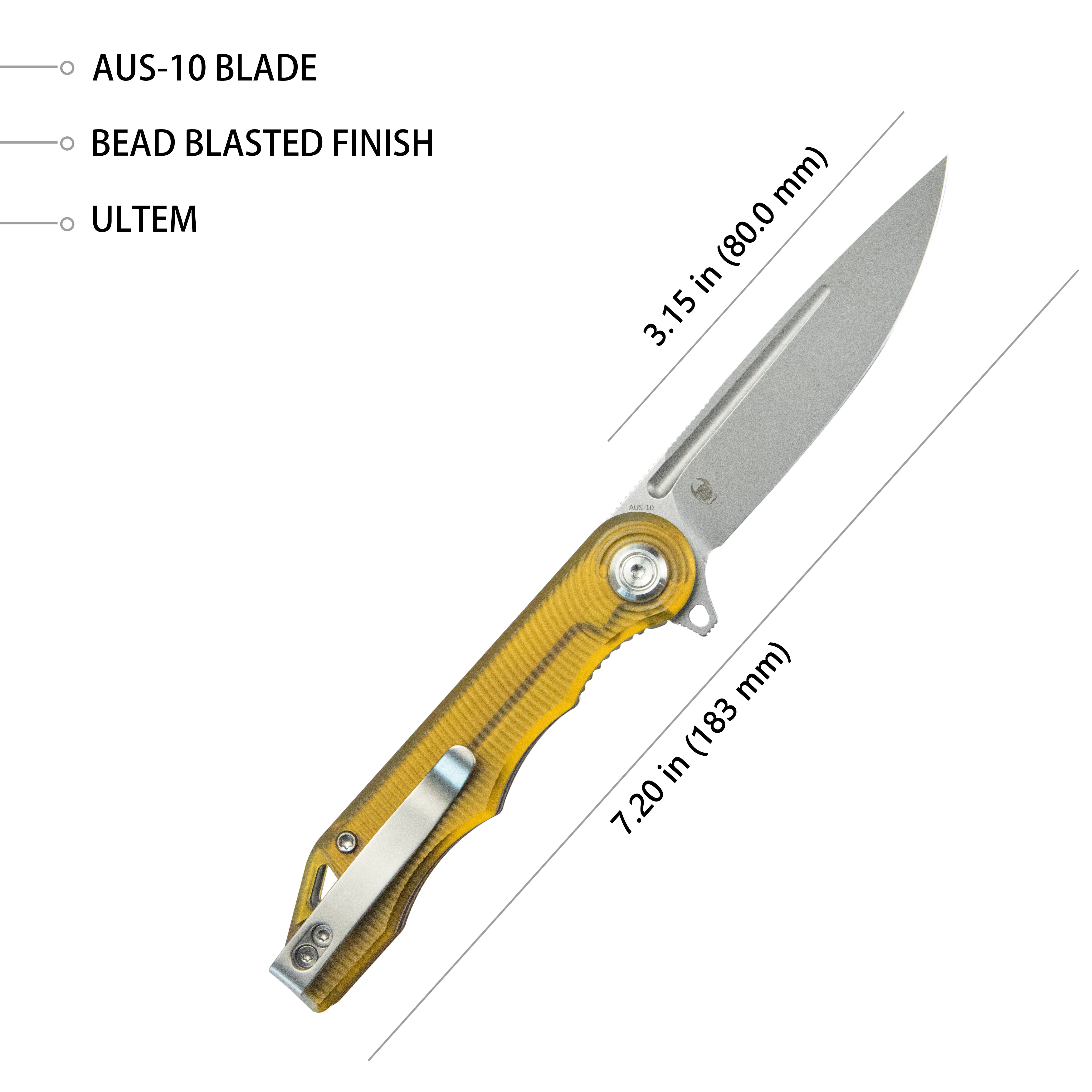 Kubey Mizo Liner Lock Flipper Folding Knife Ultem Handle 3.15" Bead Blast AUS-10 KU312M