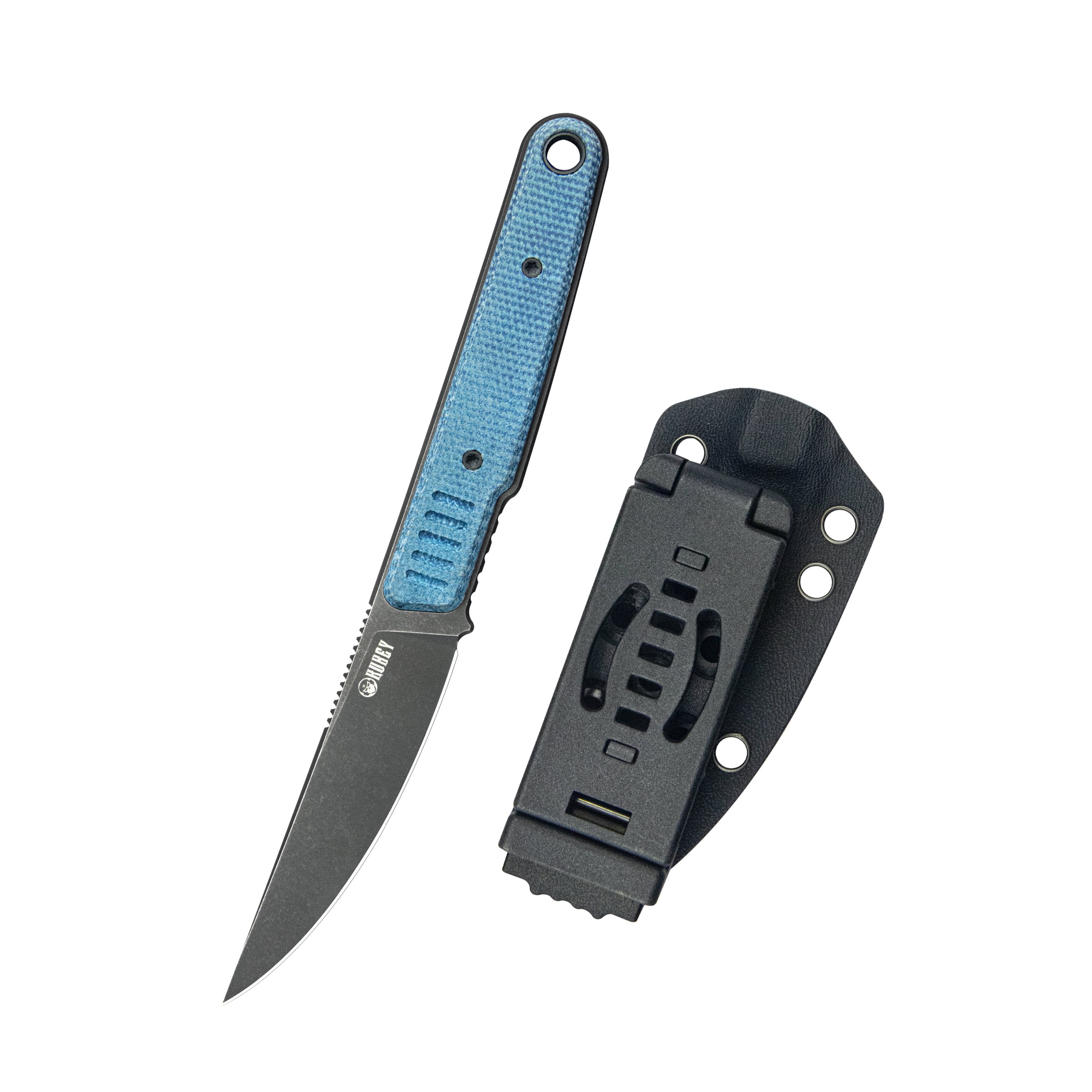 Kubey JL Kwaiken Fixie Everyday Carry Fixed Blade Knife Blue Micarta Handle 3.11" Blackwash 14C28N KU355B