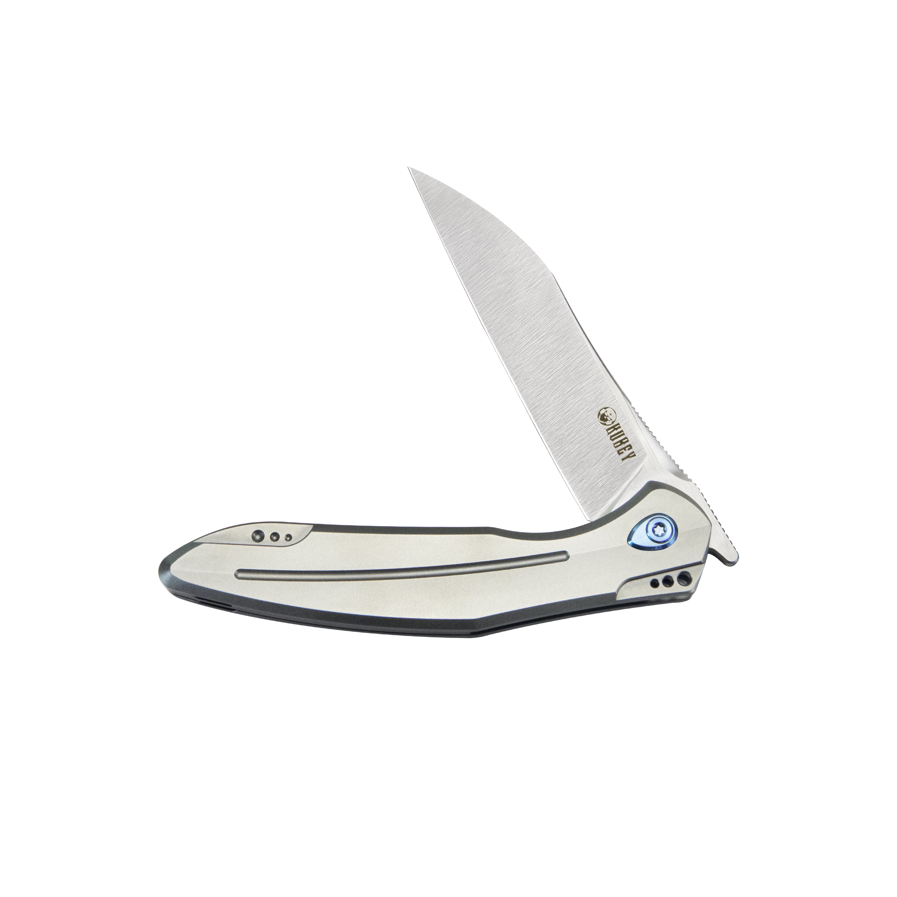 Kubey Barracuda Liner Lock Front Flipper Folding Knife Titanium Handle (3.38" Satin M390) KB299C