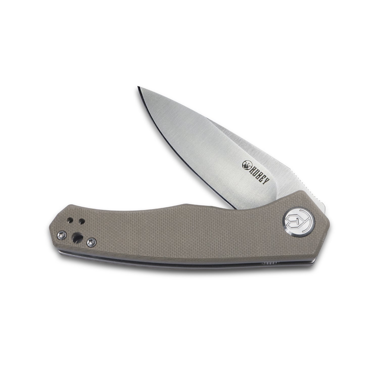 Kubey Liner Lock Flipper Folding Knife Tan G10 Handle 2.95" Satin D2 KU055C