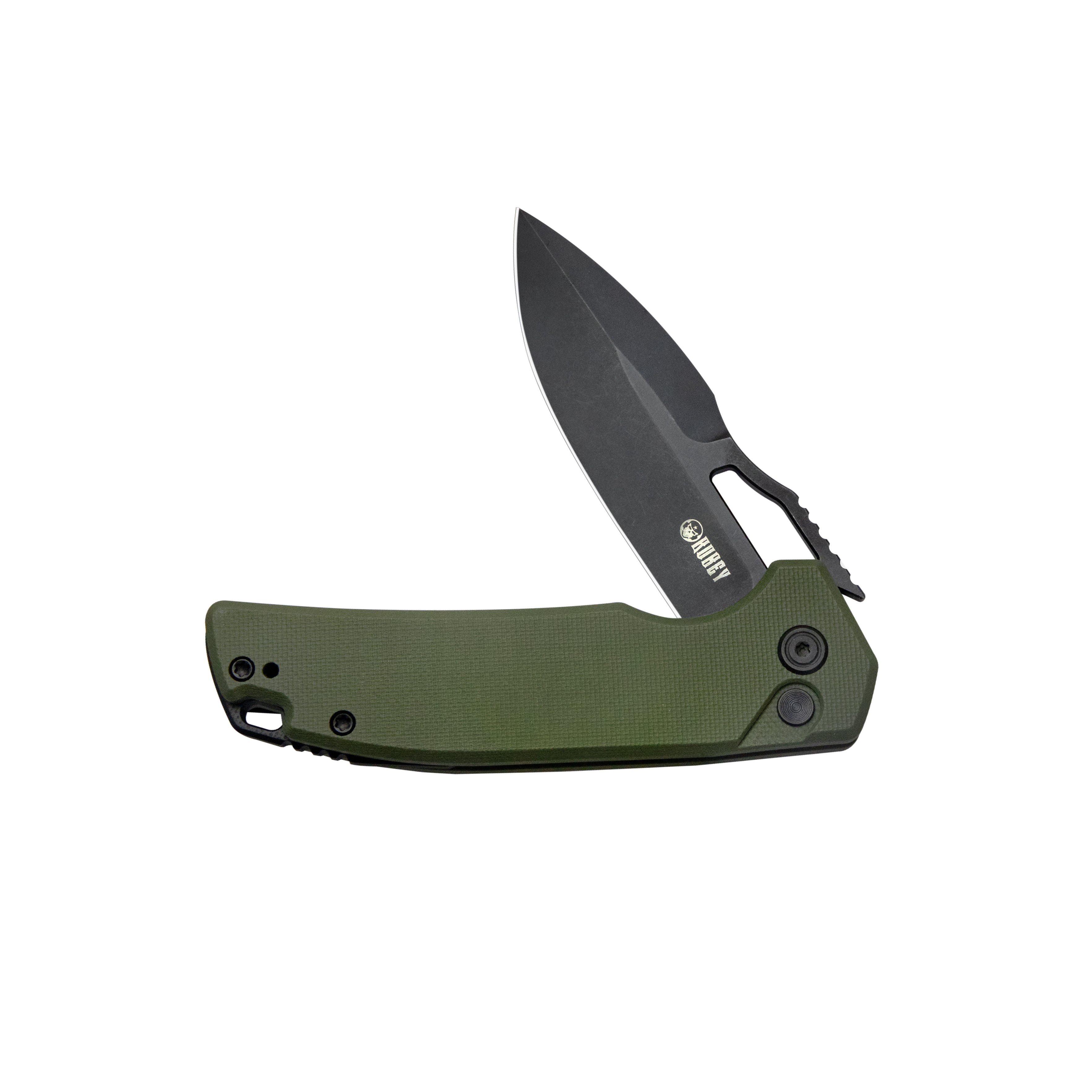 Kubey RDF Pocket Knife with Button Lock Full-Contoured Green G-10 Handle 3.11" Blackwash AUS-10 Blade, Lightweight Hydra Designed Folding Knife for EDC KU316B