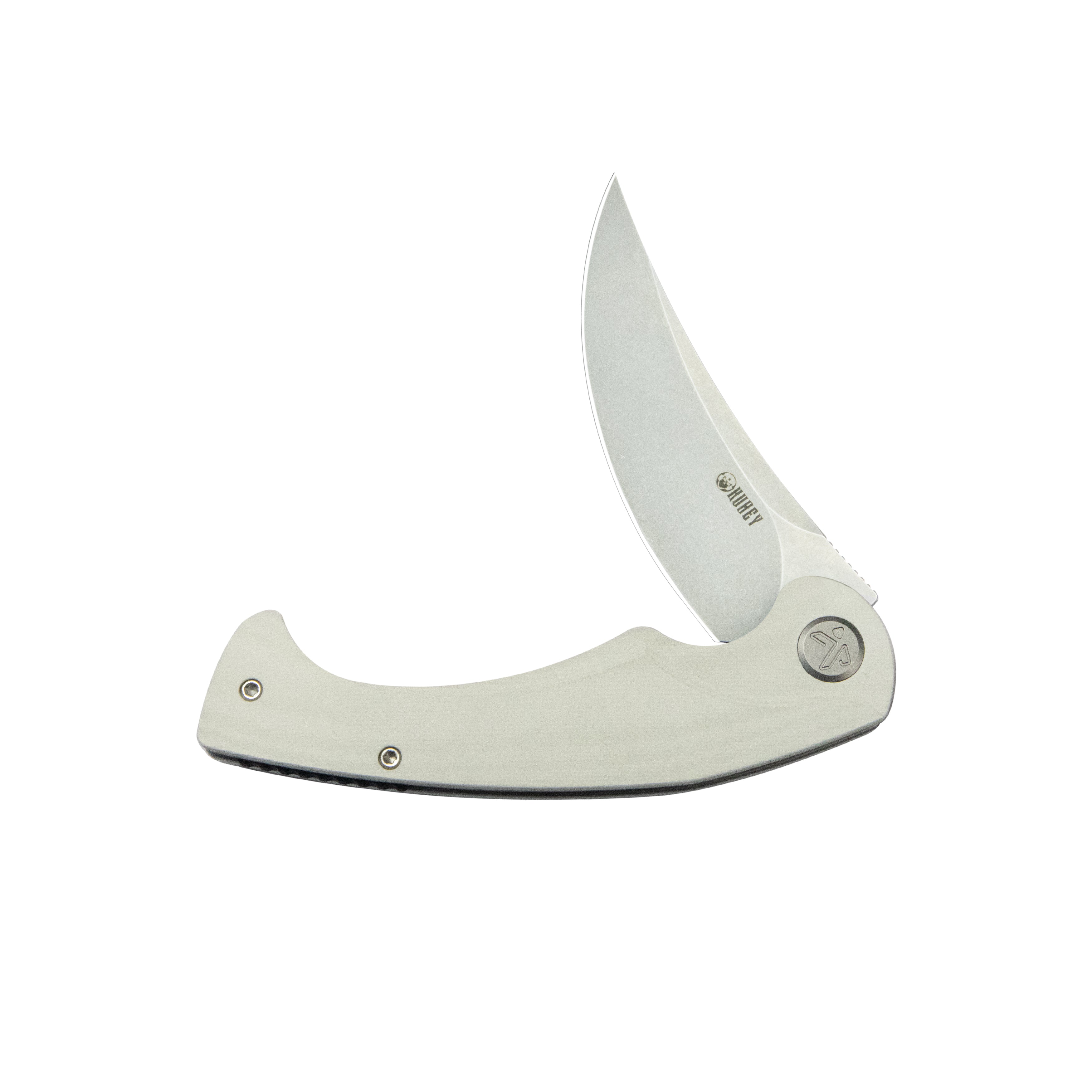 Kubey Scimitar Liner Lock Folding Knife White G10 Handle 3.46" Bead Blast AUS-10 KU173C