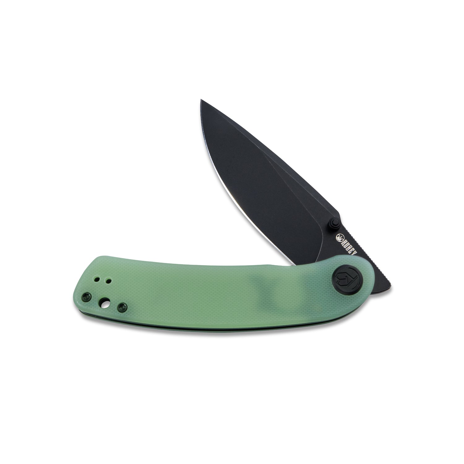 Kubey Momentum Sherif Manganas Design Liner Lock Front Flipper / Dual Studs Open Folding Knife Jade G10 Handle 3.43" Dark Stonewashed AUS-10 KU344J