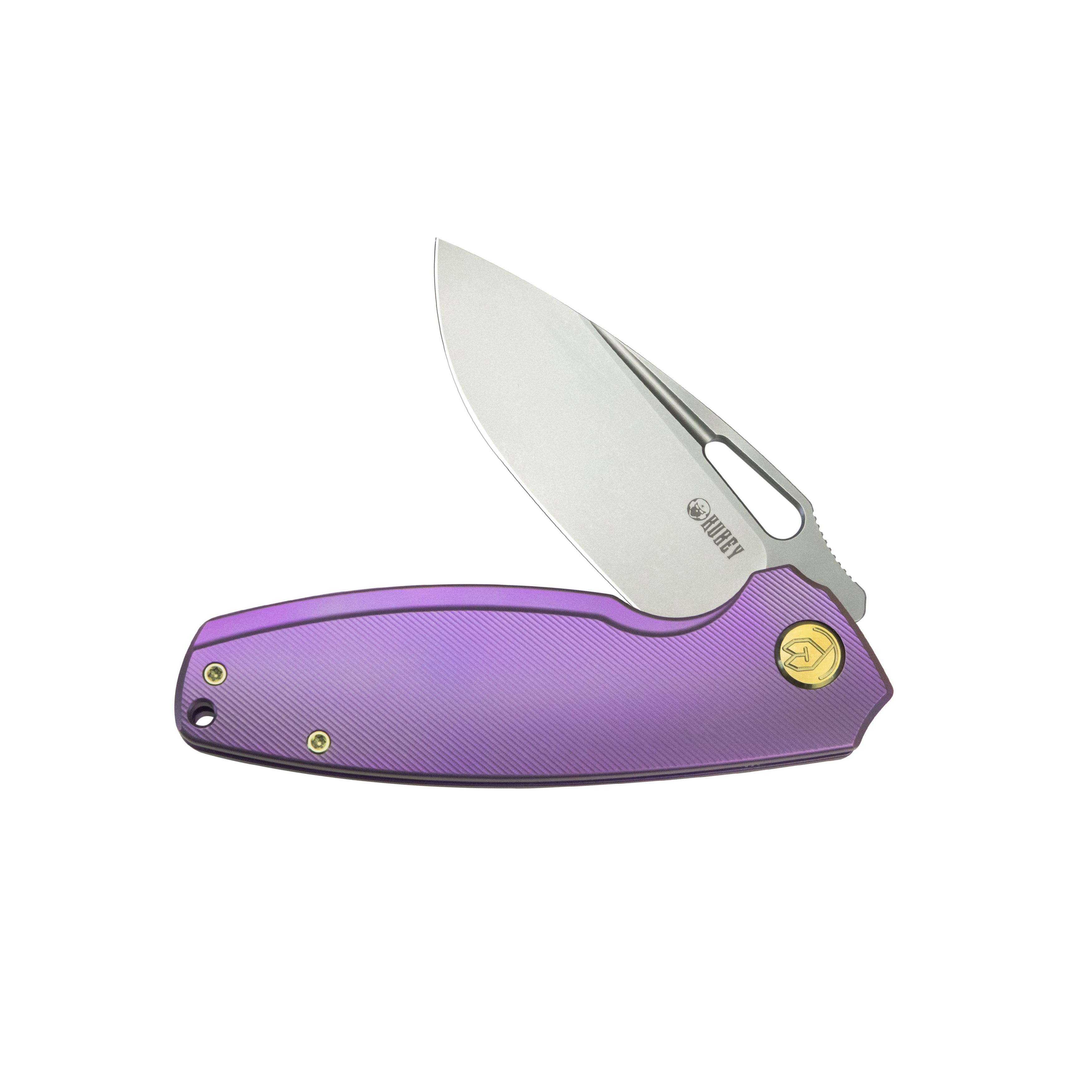 Kubey Tityus Frame Lock Flipper Folding Knife Purple 6AL4V Contoured Titanium Handle 3.39" Bead Blasted 14C28N KB360C