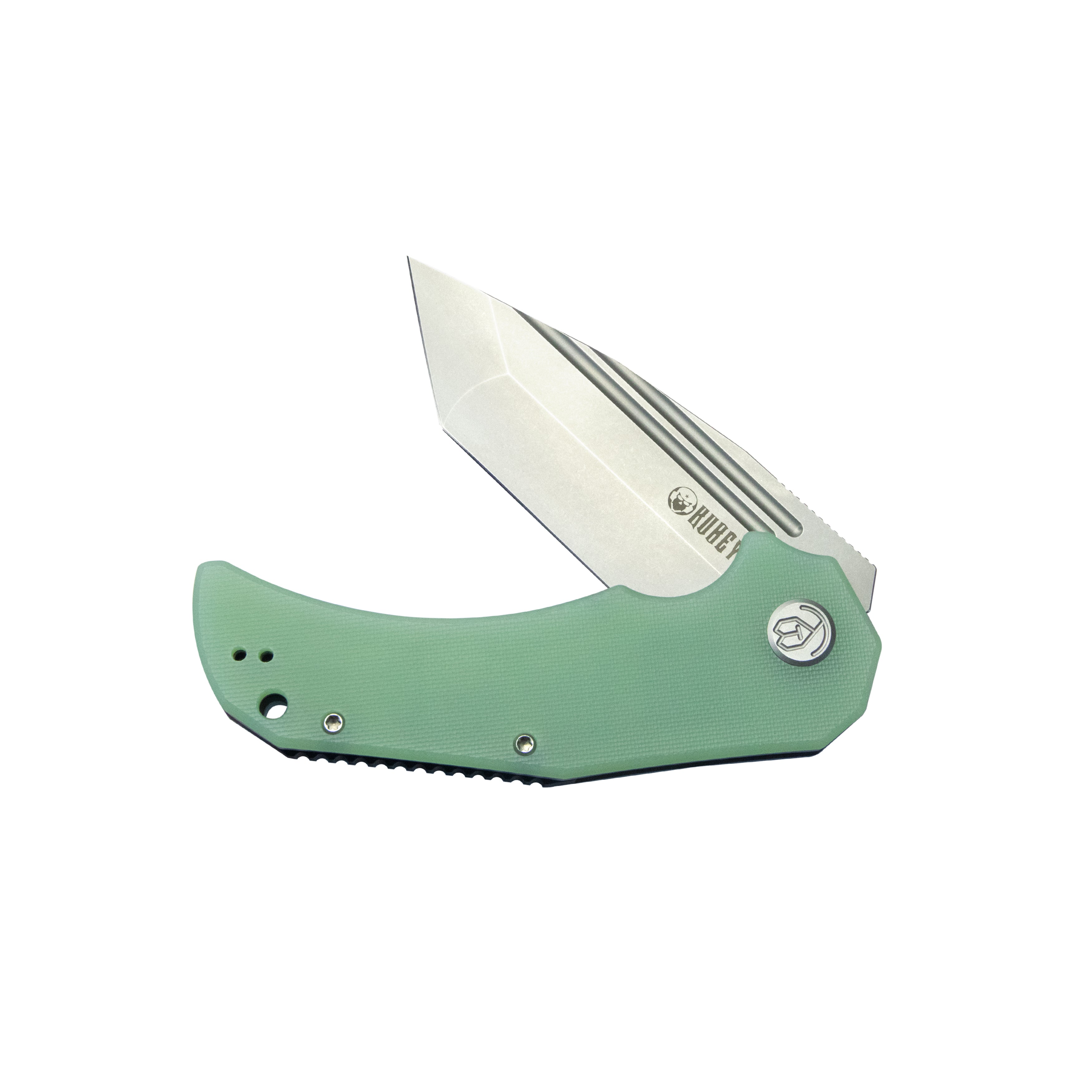 Kubey Mikkel Willumsen Design Bravo one Tanto Outdoor Folding Camping Knife Jade G10 Handle 3.39" Beadblast AUS-10 KU318D